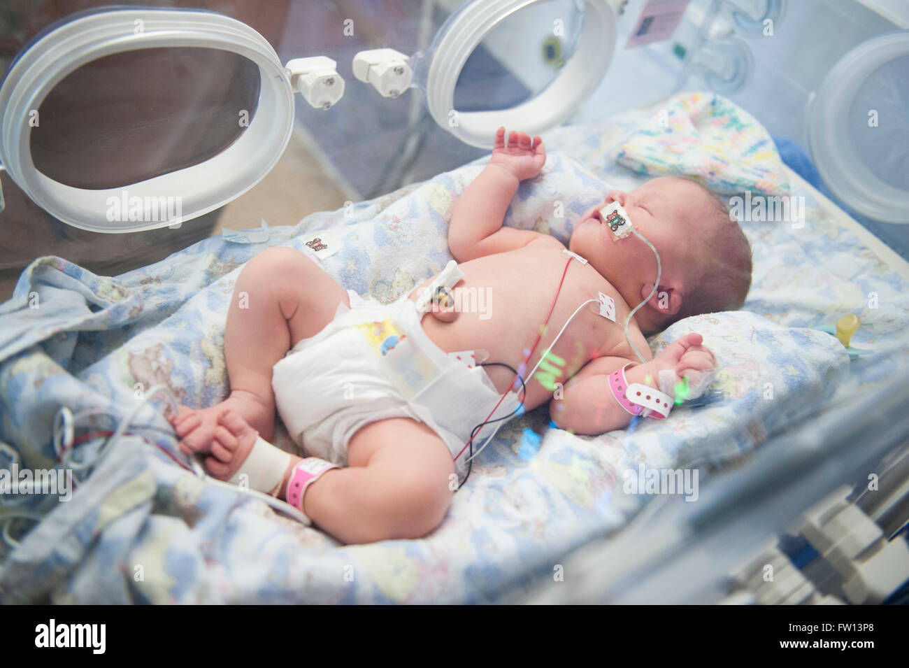 Eine Sehr Kranke Neugeborene Madchen Schlafen In Einem Inkubator