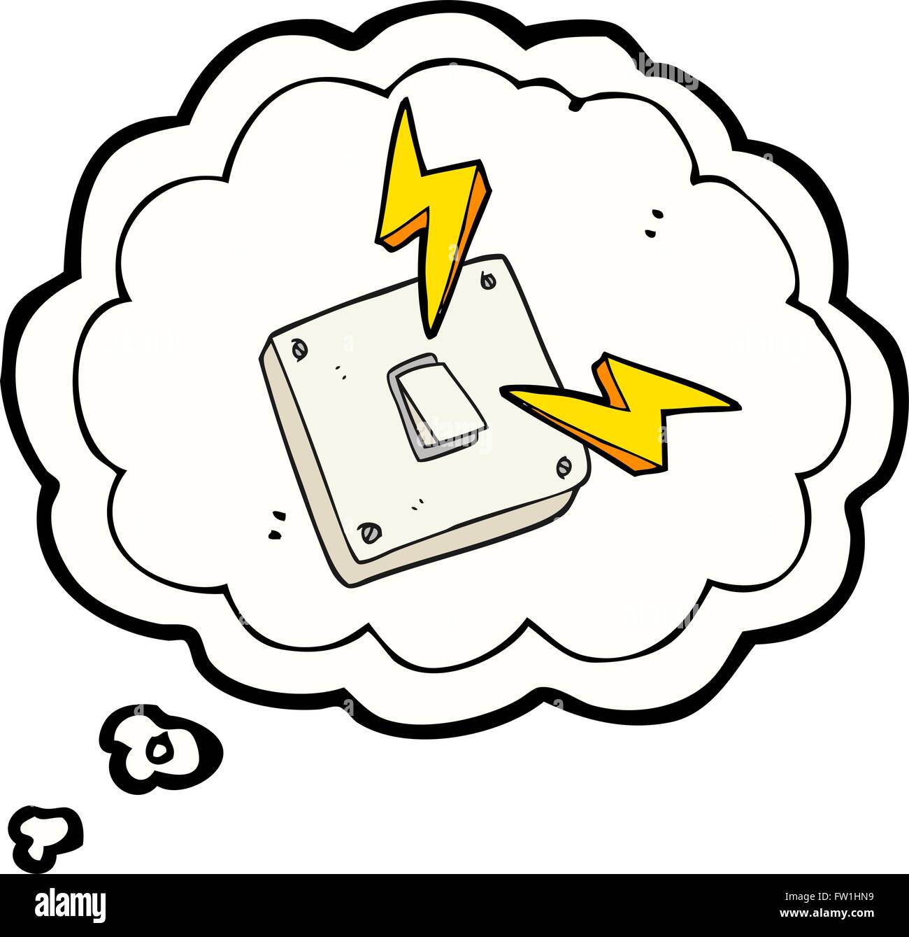 Freihändig gezeichnete Gedankenblase cartoon Funkenbildung elektrisches Lichtschalter Stock Vektor
