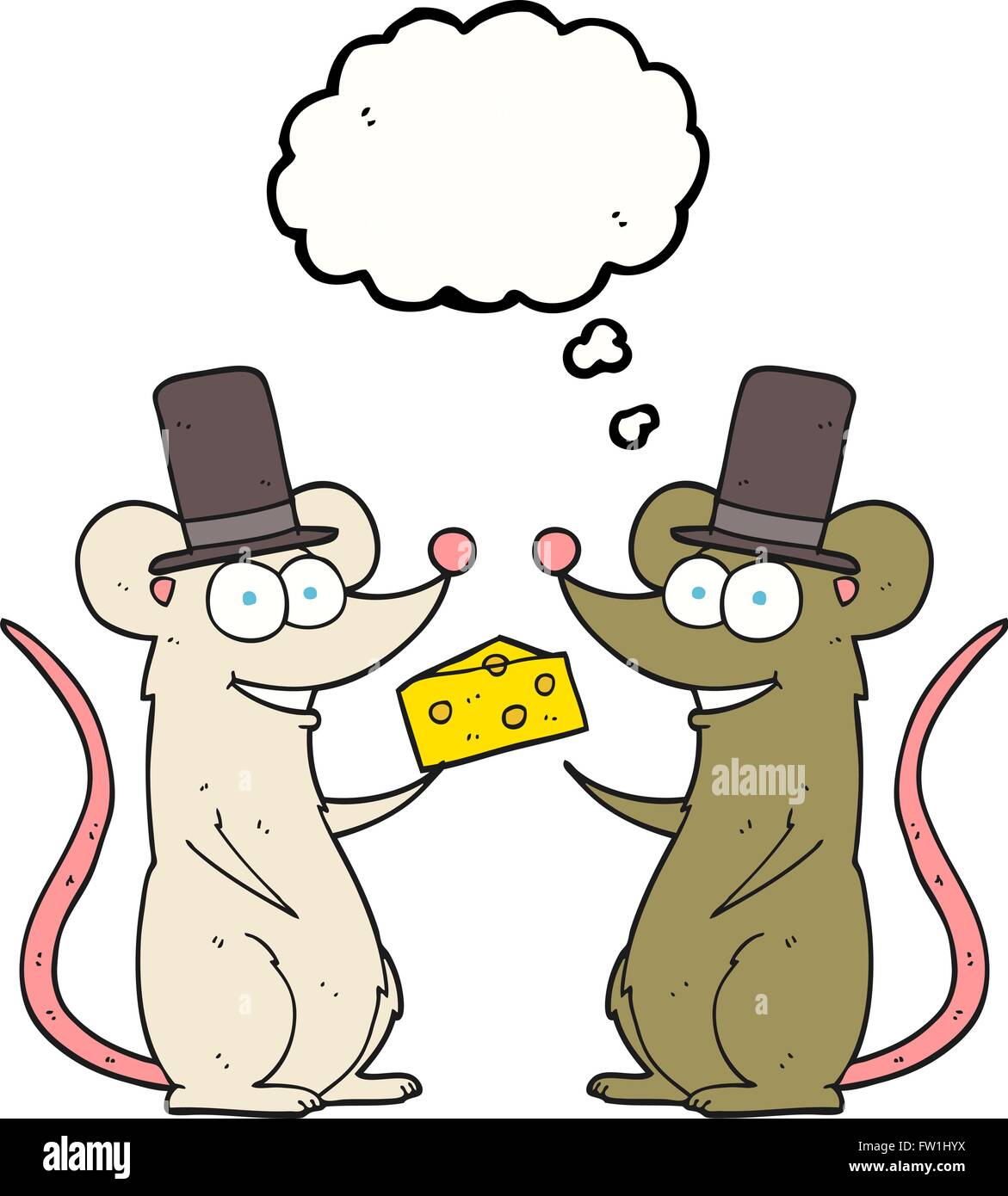 Freihändig gezeichnete Gedanken Bubble Cartoon Mäuse mit Käse Stock Vektor