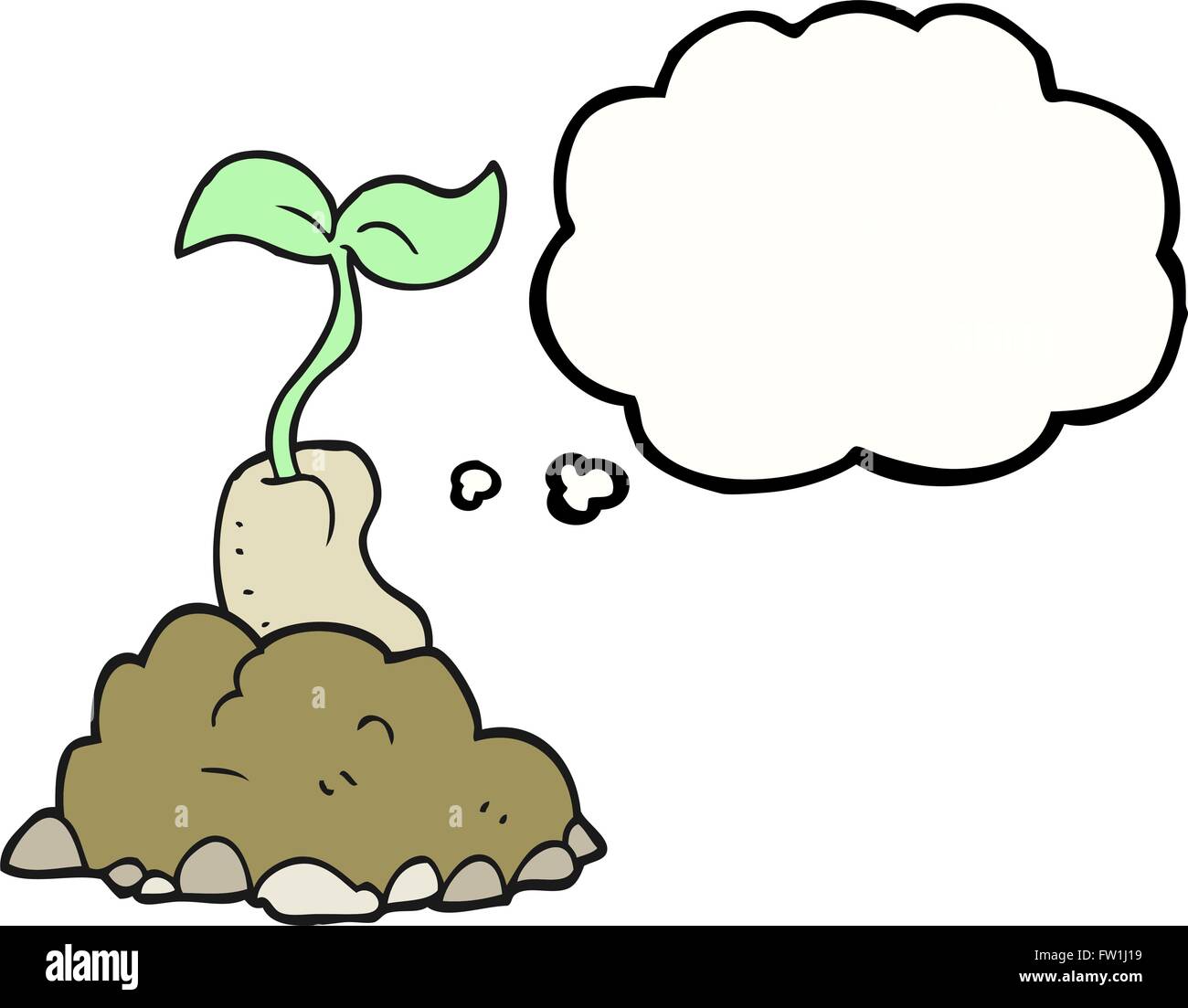 Freihändig gezeichnete Gedankenblase cartoon sprießende Samen Stock Vektor
