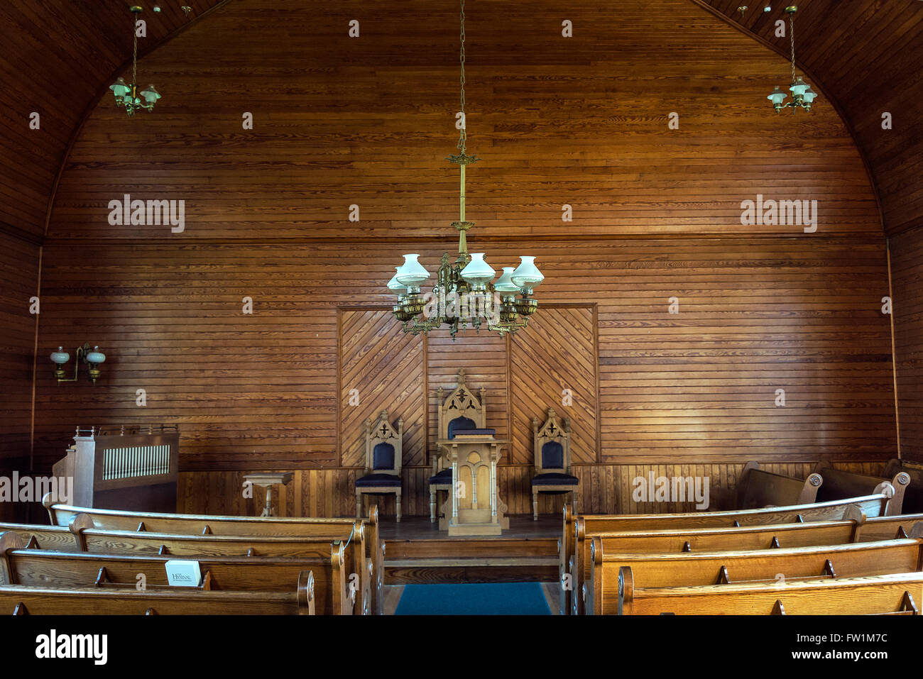 Innere der Union Christian Church befindet sich im Bezirk Calvin Coolidge Homestead. Stockfoto