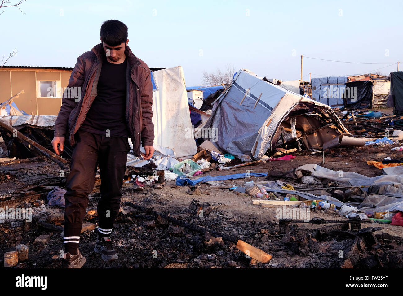 Das Dschungelcamp Flüchtling & Migranten in Calais Frankreich, wo Tausende von Flüchtlingen in schlammigen und verwahrlosten Zustand der Hoffnung gelebt haben Stockfoto