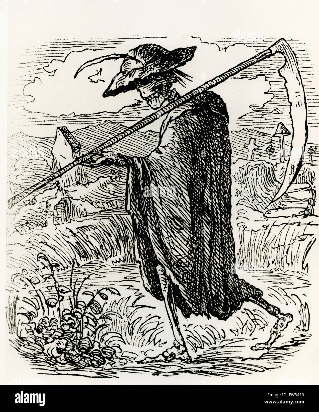 Der Tod als Sensenmann, Zeichnung von Graf Franz Pocci 1807-1876 Stockfoto