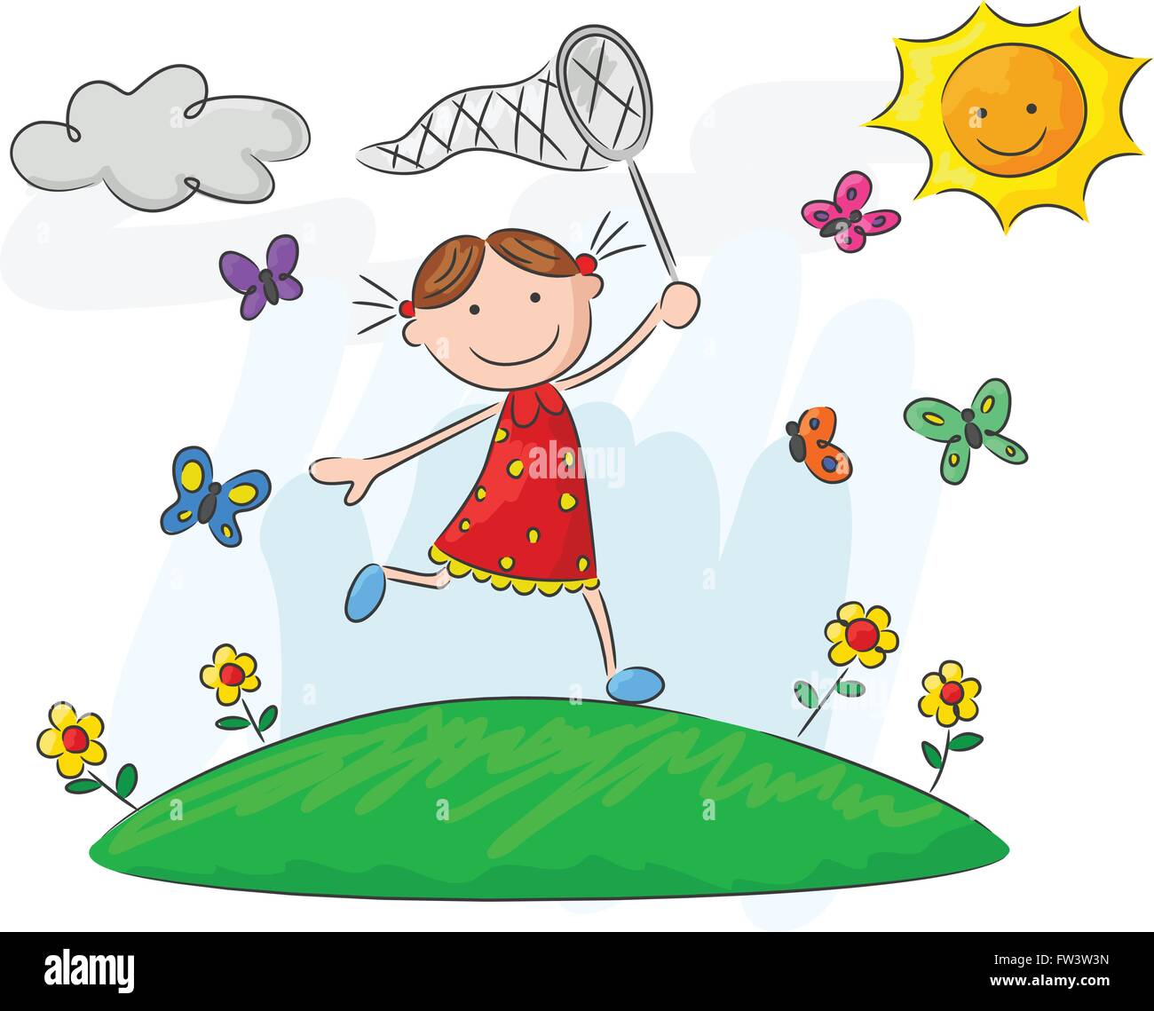 Cartoon-kleine Mädchen Holding Netze Stock Vektor