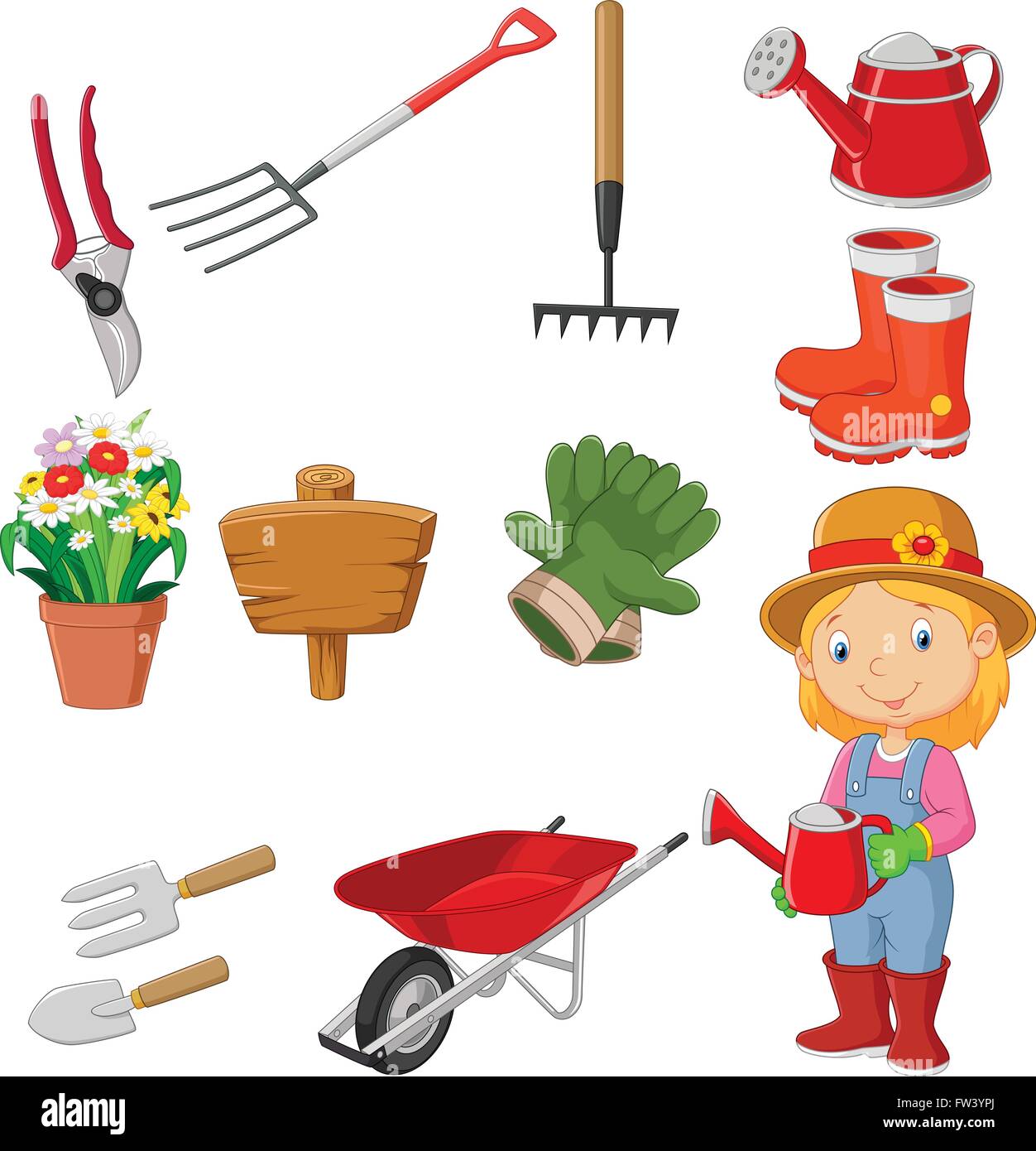 Karikatur-Frauen halten Bewässerung Garten Werkzeug Stock Vektor