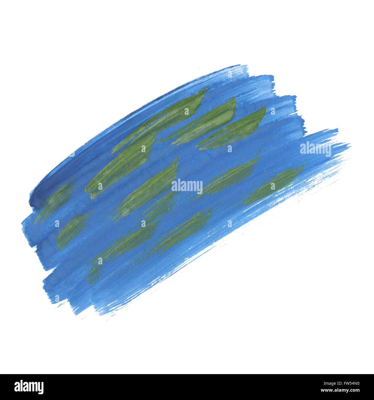 Aquarell Fleck handgefertigte blaue grüne Abstrich isoliert auf weißem Hintergrund Stockfoto