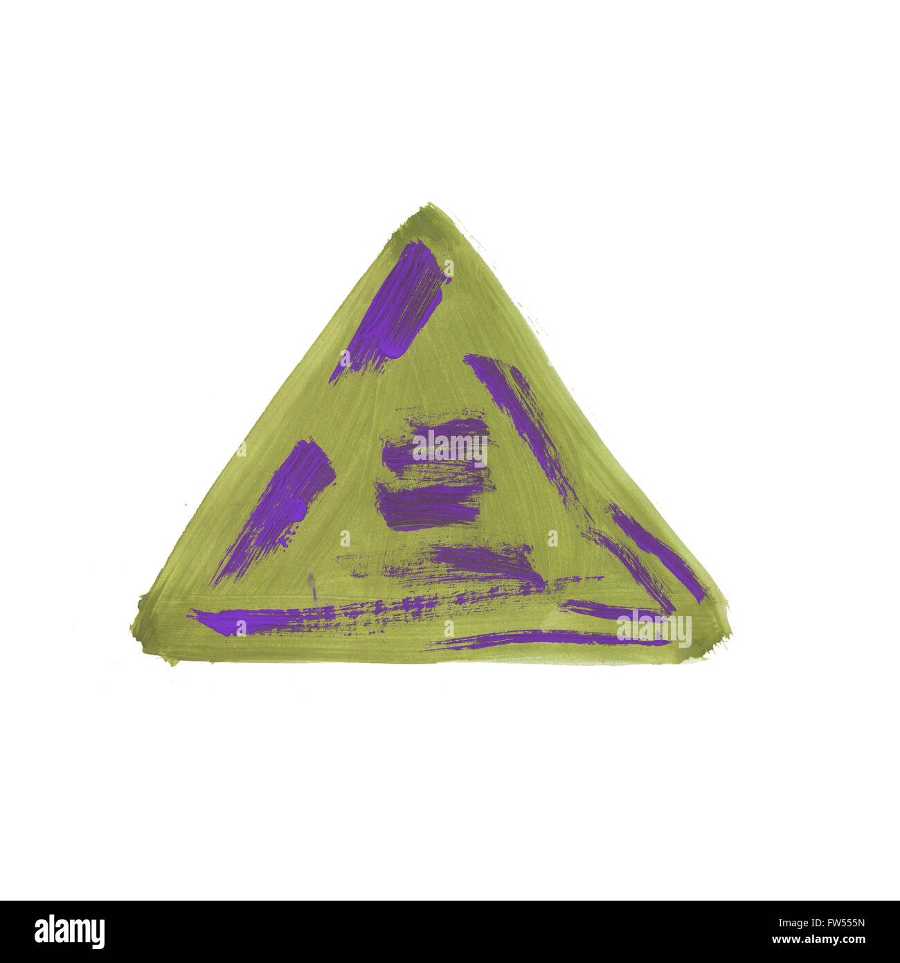 Aquarell gelb violett handgefertigt Dreieck isoliert auf weißem Hintergrund Stockfoto