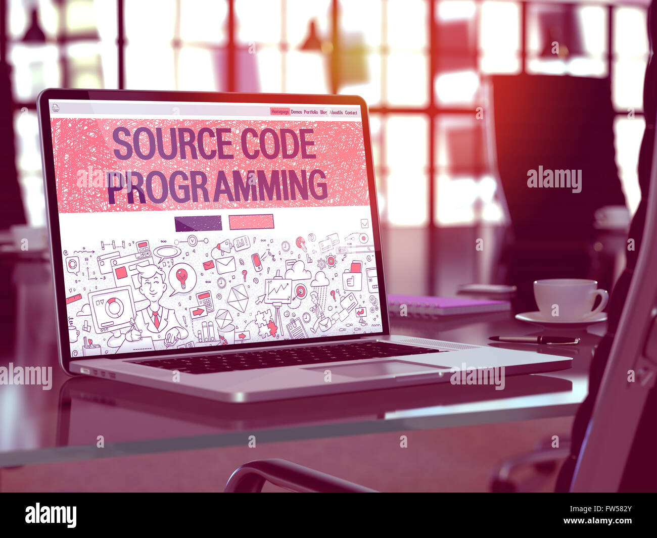 Laptop-Bildschirm mit Source-Code-Programmierung-Konzept. Stockfoto