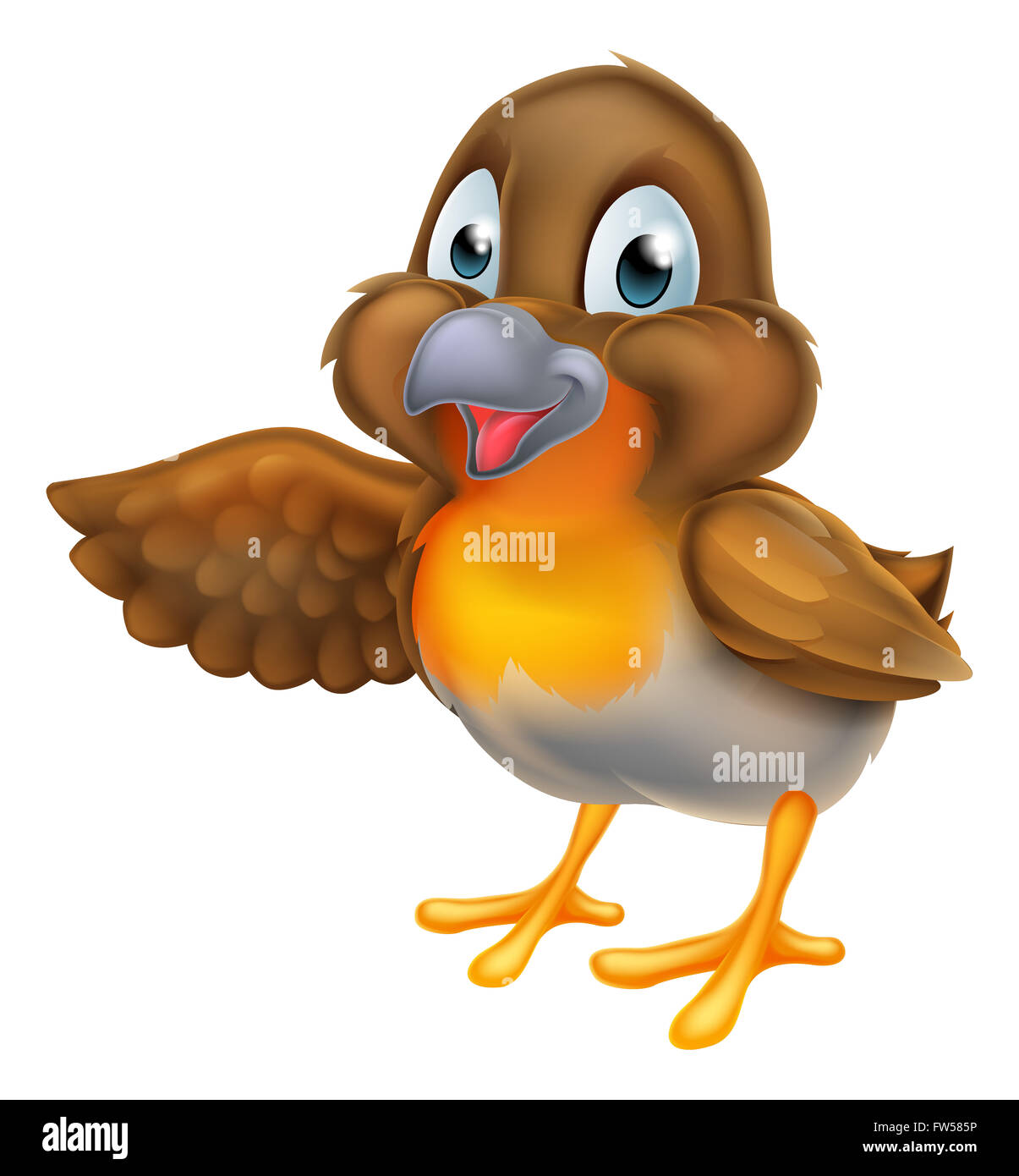 Eine Cartoon-Robin Vogel Figur zeigen mit ihren Flügel Stockfoto