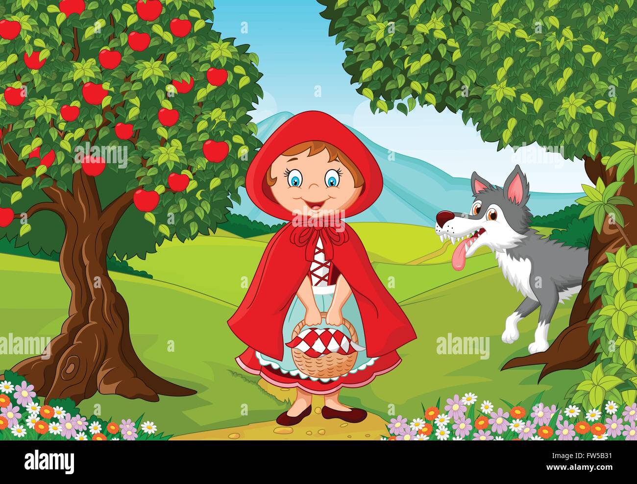 Little Red Riding Hood-Sitzung mit einem wolf Stock Vektor