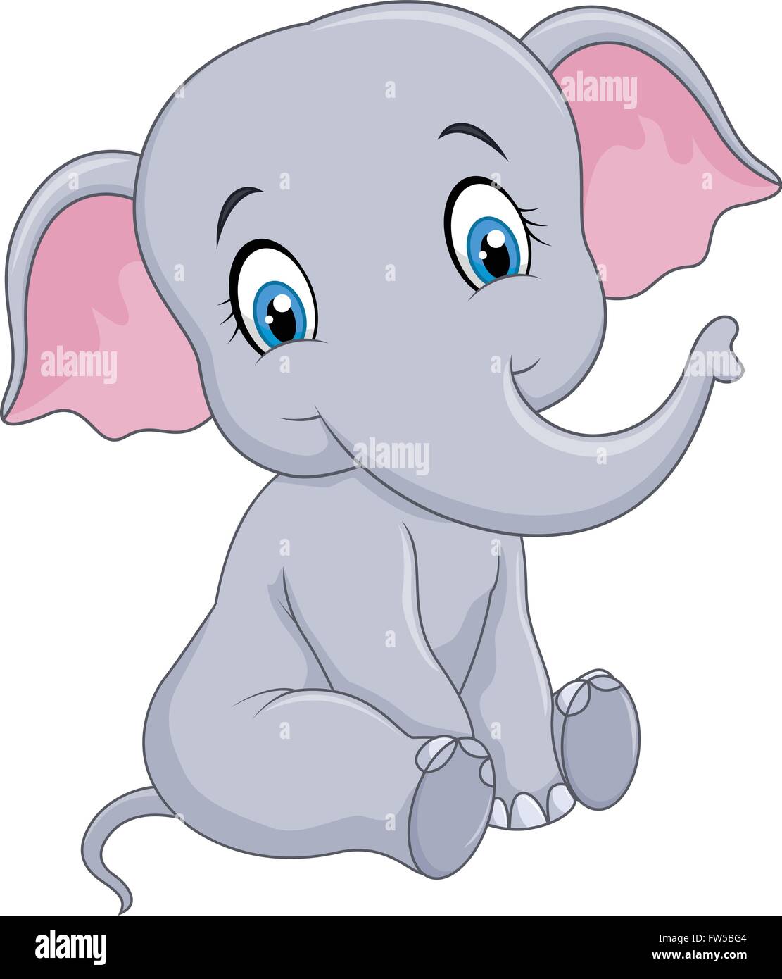 Cartoon funny Baby Elefanten sitzend isoliert auf weißem Hintergrund Stock Vektor