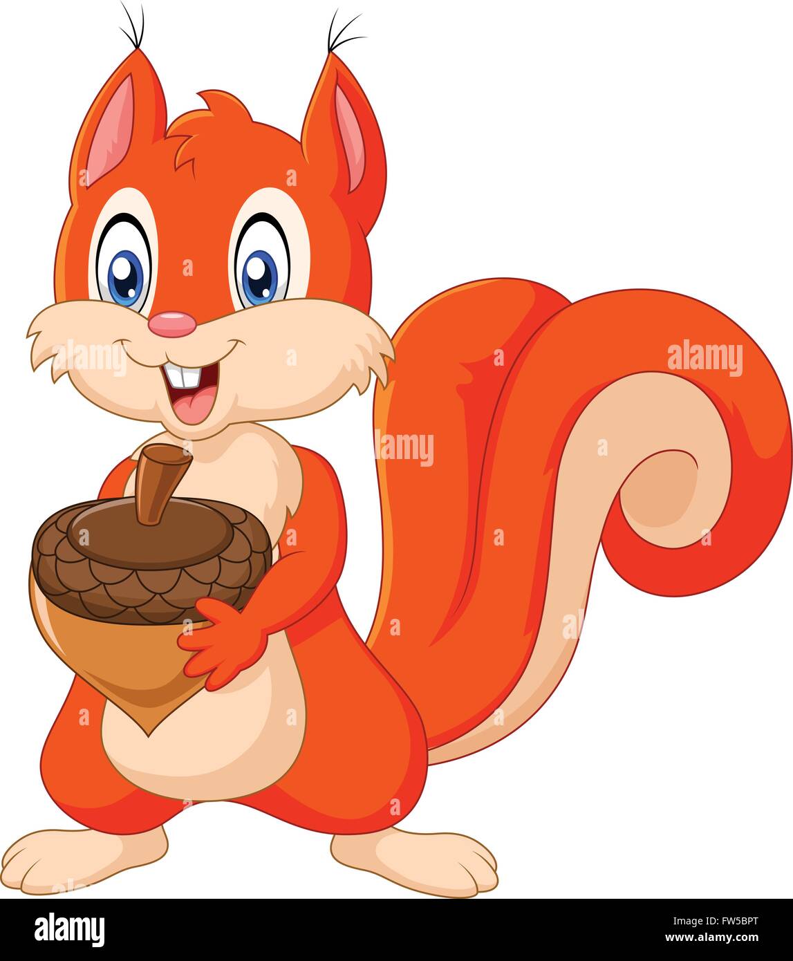 Cartoon-Eichhörnchen mit Tannenzapfen isoliert auf weißem Hintergrund Stock Vektor