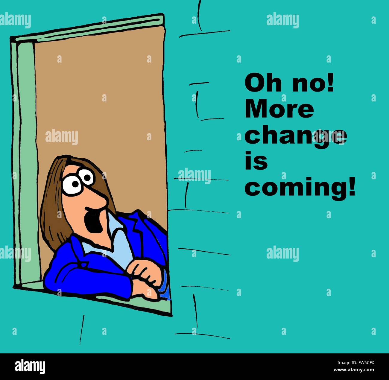 Geschäftliche Cartoon über die Angst vor Veränderung. Stockfoto