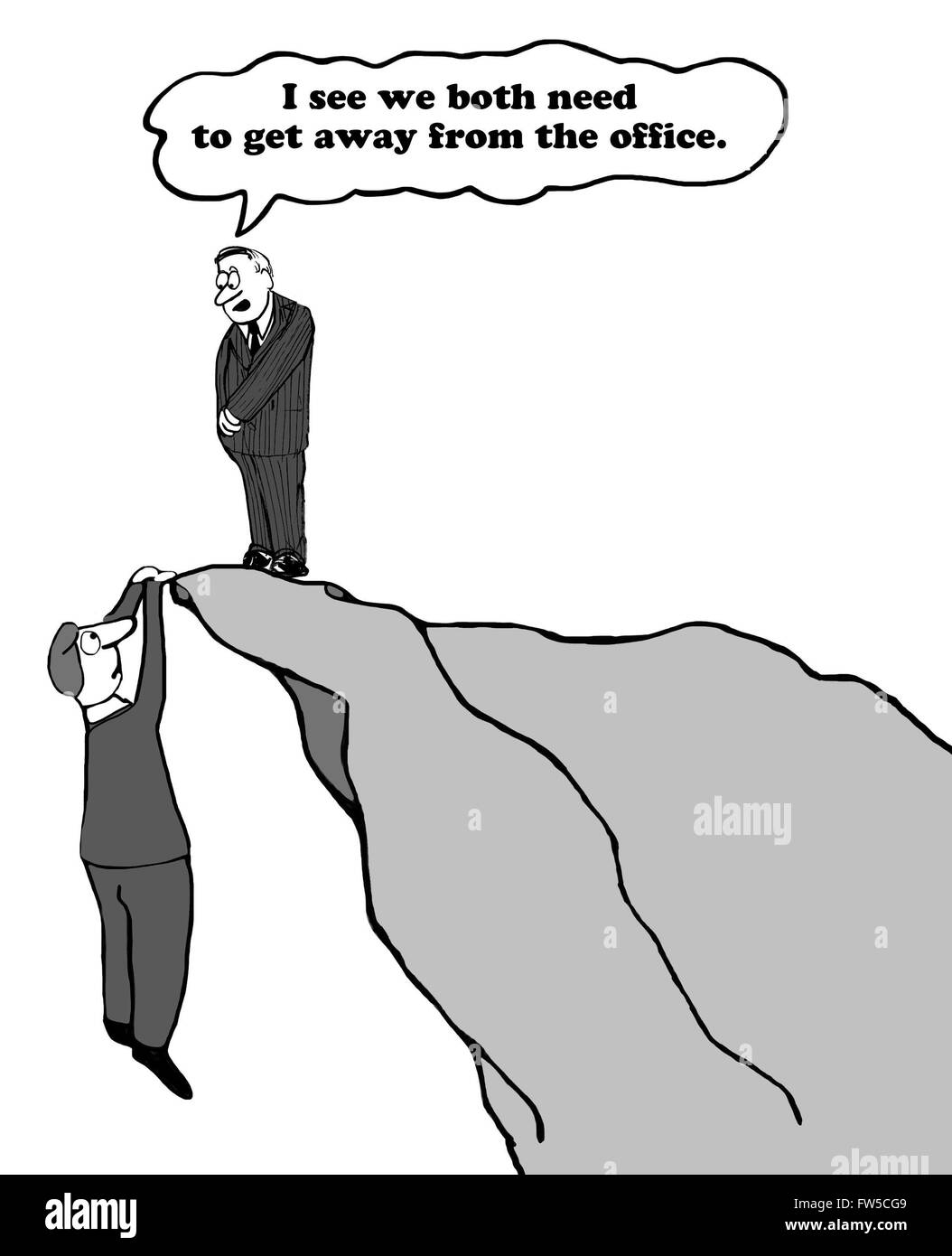 Geschäftliche Cartoon über Stress am Arbeitsplatz. Stockfoto