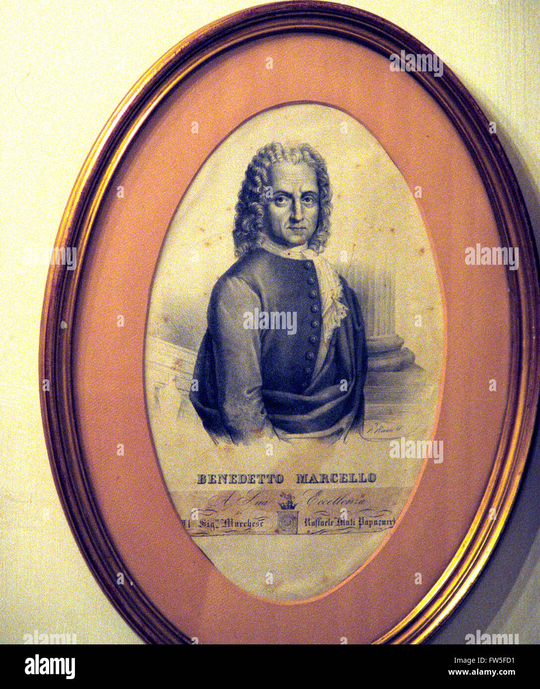 Benedetto Marcello Gravur im ovalen Rahmen. Italienischer Violinist