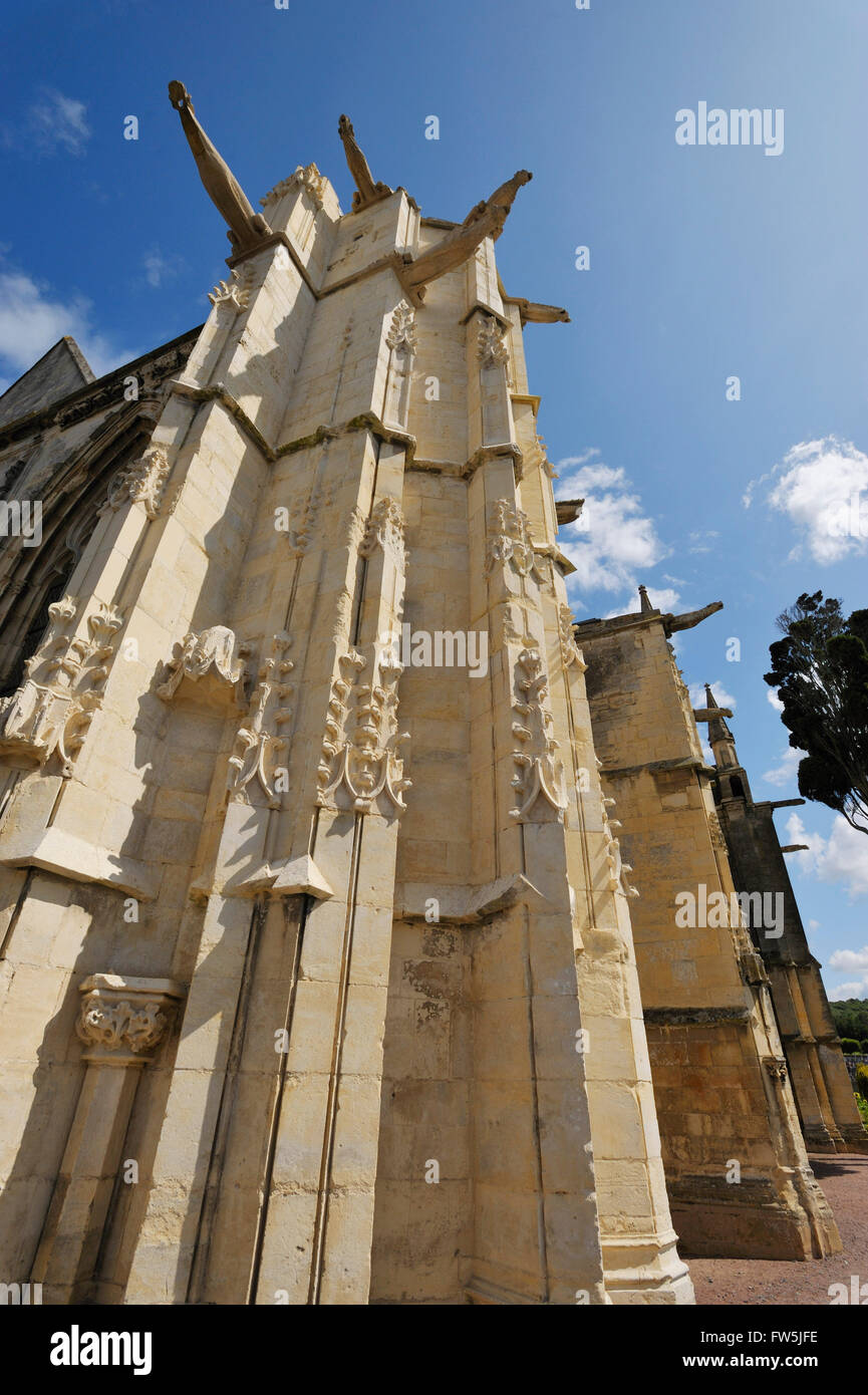 Wasserspeier auf die Kirche von Notre Dame de Tauchgänge, Dives-Sur-Mer, Normandie, gebauten 1067.  Die Stadt, in denen, die William der Eroberer seine Truppen vor der Abfahrt für Hastings 1066 gemarshallt. Stockfoto