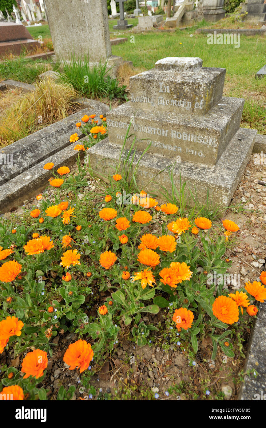 das Grab im Highland Rd. Friedhof, Southsea, Portsmouth, von George Wharton Robinson mit seiner Frau Ellen (Nelly) Ternan, die Liebe des Schriftstellers Charles Dickens aus dem Jahre 1857 ab. Nach Dickens Tod im Jahre 1870 sie heiratete und zog nach Portsmouth, nachdem ihre Schule in Margate gescheitert waren. Sie teilen dieses Grab. Stockfoto