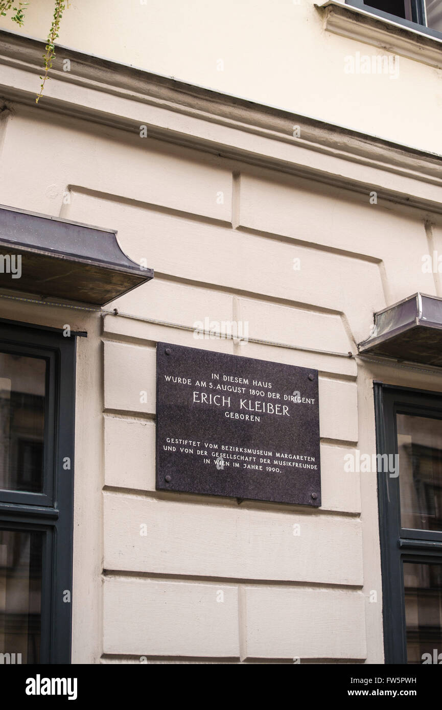 Erich Kleiber Geburt Haus Plaque. KettenbrŸckengasse. Erich Kleiber (5. August 1890, Alsergrund, Vienna Ð 27. Januar 1956, Stockfoto