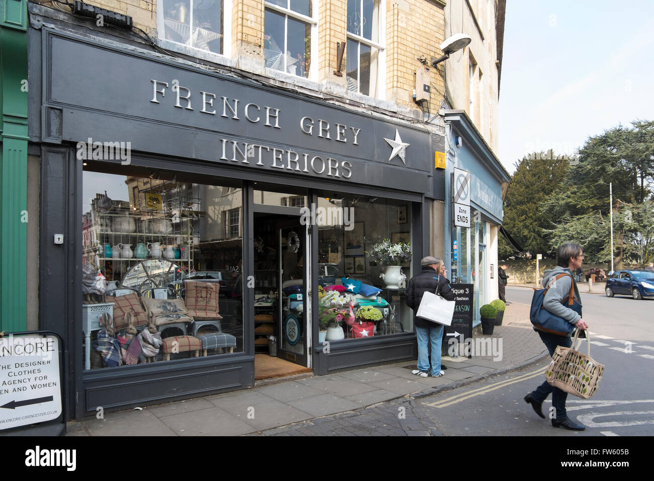 Französisch grau Interiors Shop in Black Jack Street, Cirencester, Gloucestershire, Großbritannien Stockfoto