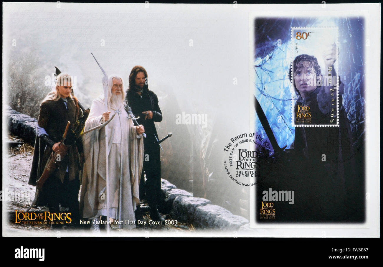 Neuseeland - CIRCA 2003: Briefmarke gedruckt in Neuseeland zeigt Szenen aus der Herr der Ringe, ca. 2003 Stockfoto