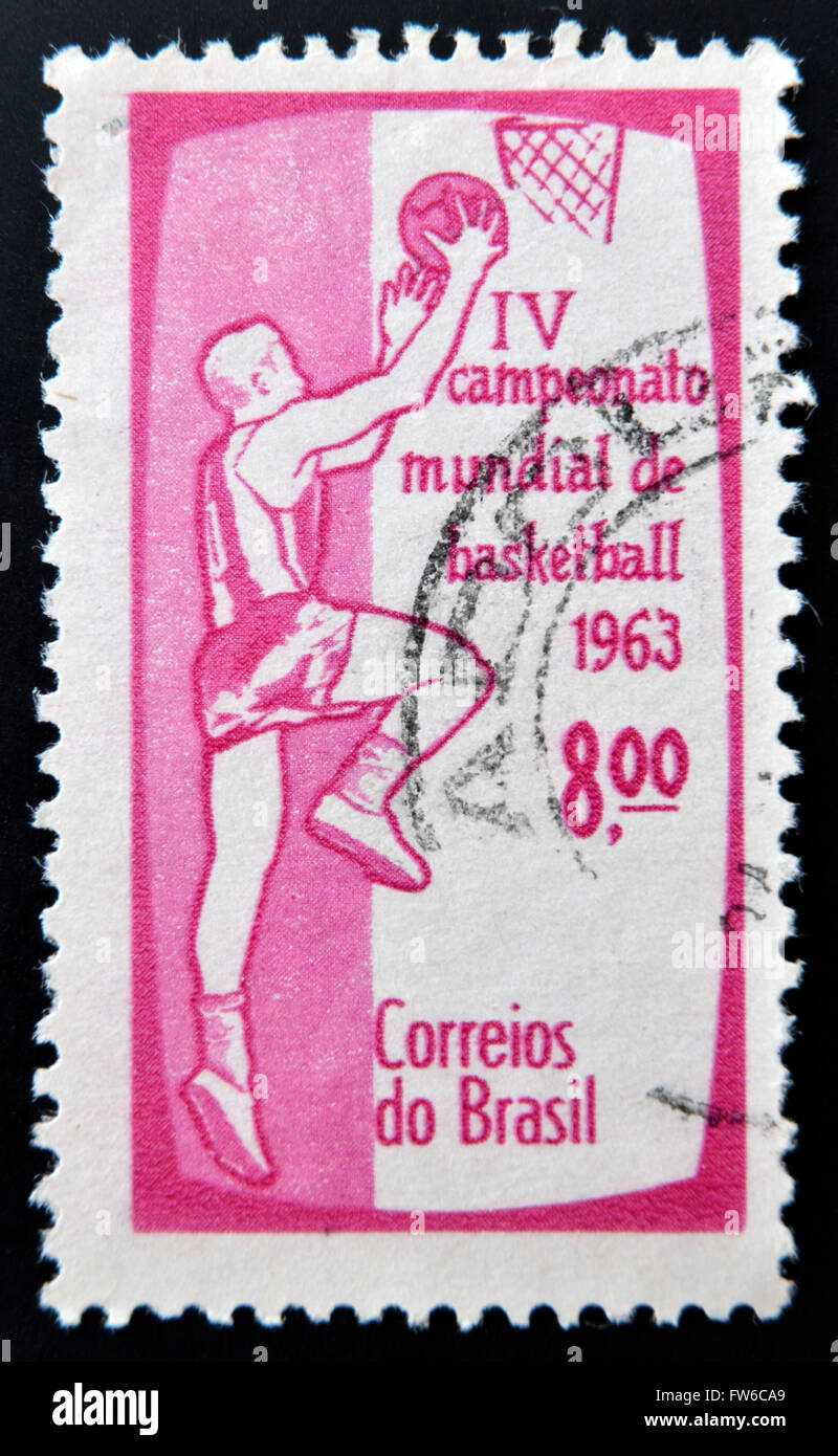 Brasilien - ca. 1963: Eine Briefmarke gedruckt in Brasilien gewidmet Basketball-Weltmeisterschaft, ca. 1963 Stockfoto