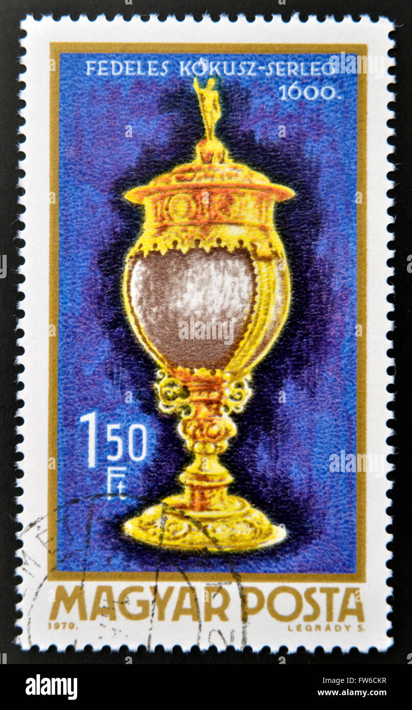 Ungarn - CIRCA 1970: Eine Briefmarke gedruckt in Ungarn zeigt Kokosnuss Becher, 1600, ca. 1970 Stockfoto