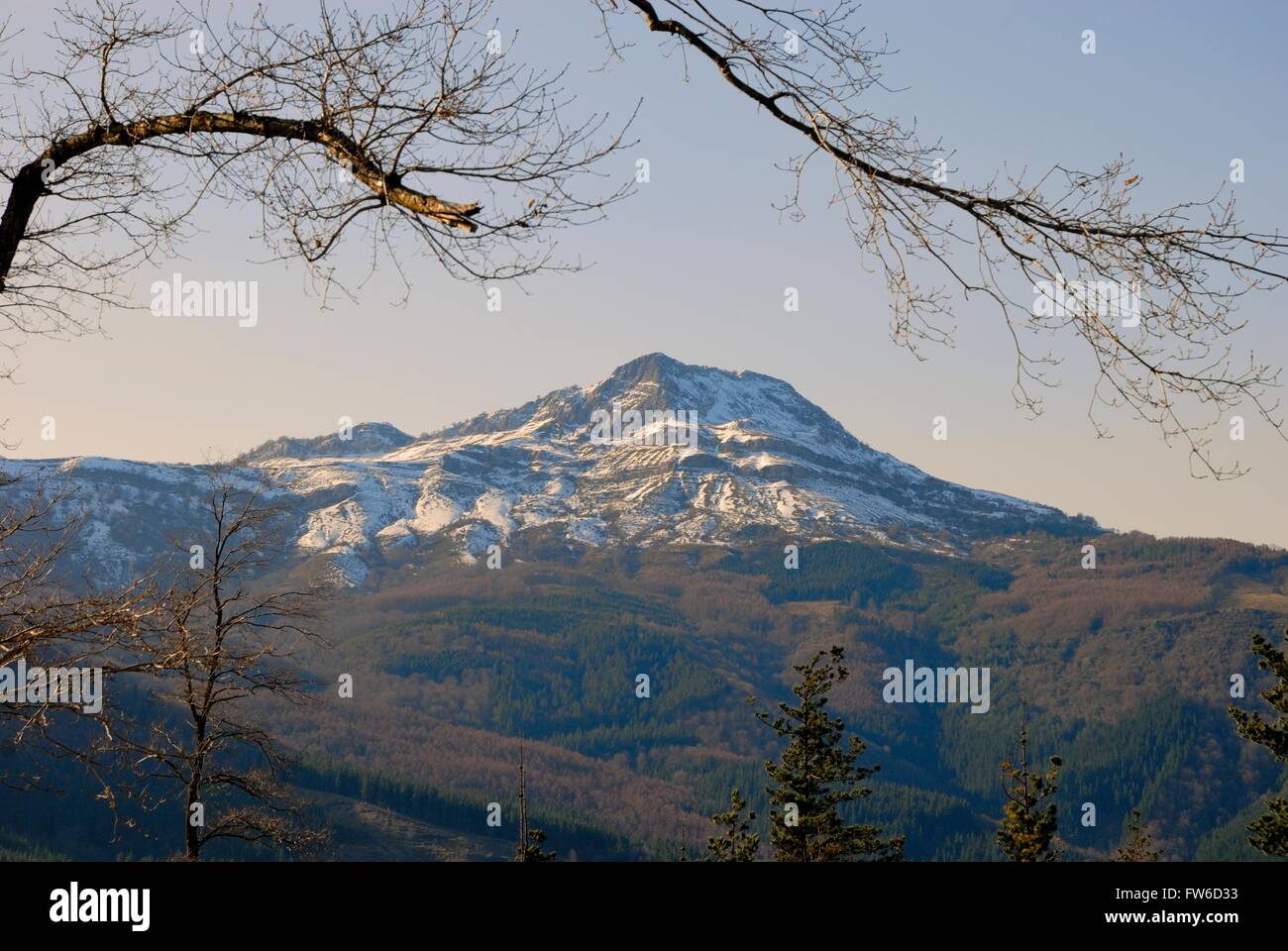 Nehmen Sie, wo man sehen kann, zu den Bergen der baskischen Landeseinstellung mit einer persönlichen Note Stockfoto