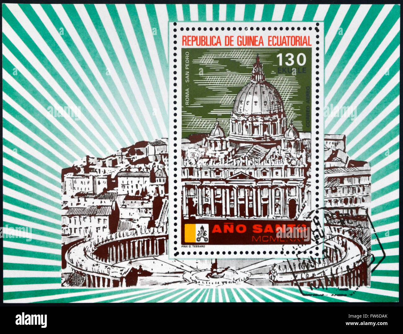 ÄQUATORIAL GUINEA - ca. 1975: Eine Briefmarke gedruckt in Guinea zeigt dem Petersplatz im Vatikan, ca. 1975 Stockfoto