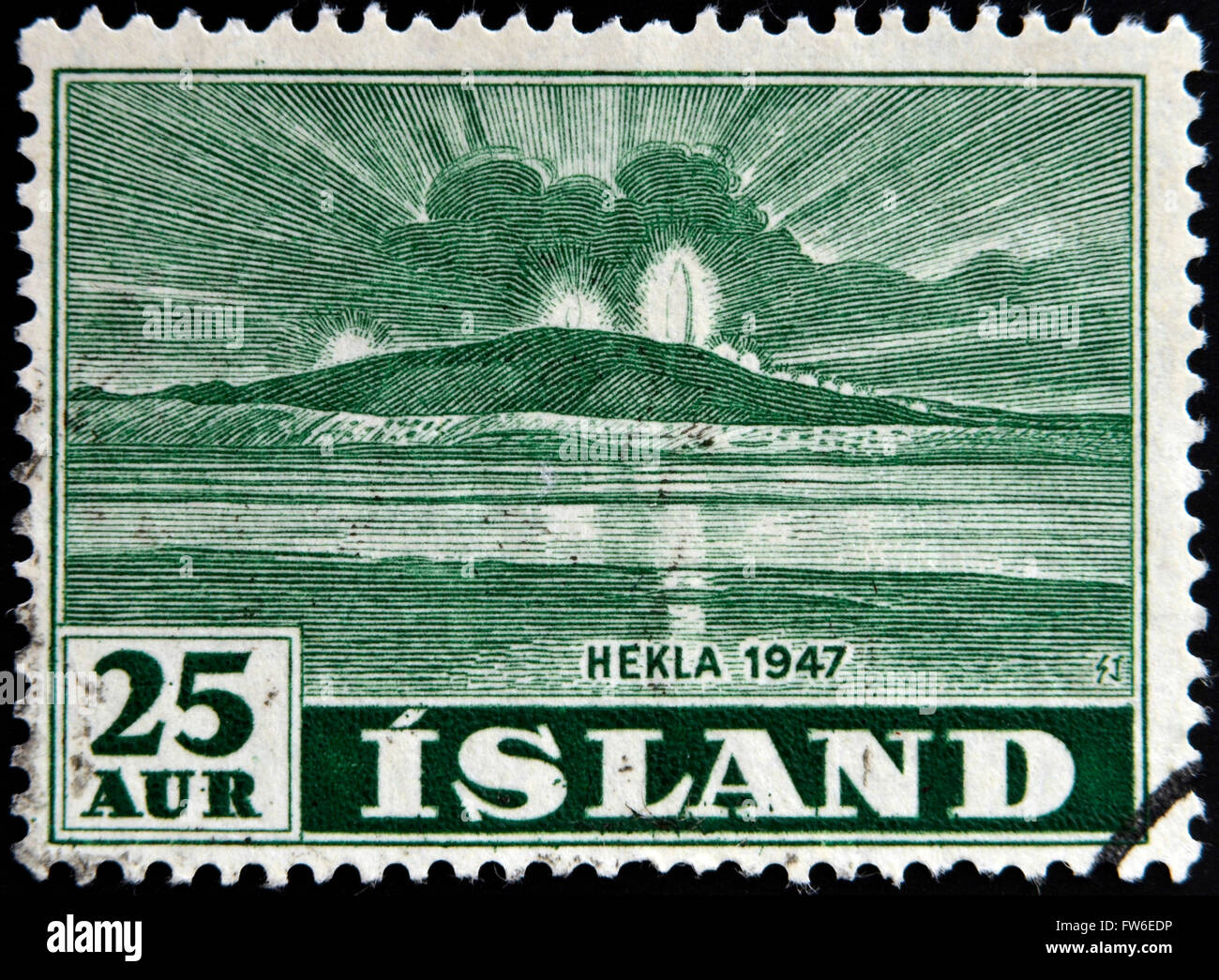 Island - ca. 1947: Eine Briefmarke gedruckt in Island zeigt Hekla, ca. 1947 Stockfoto