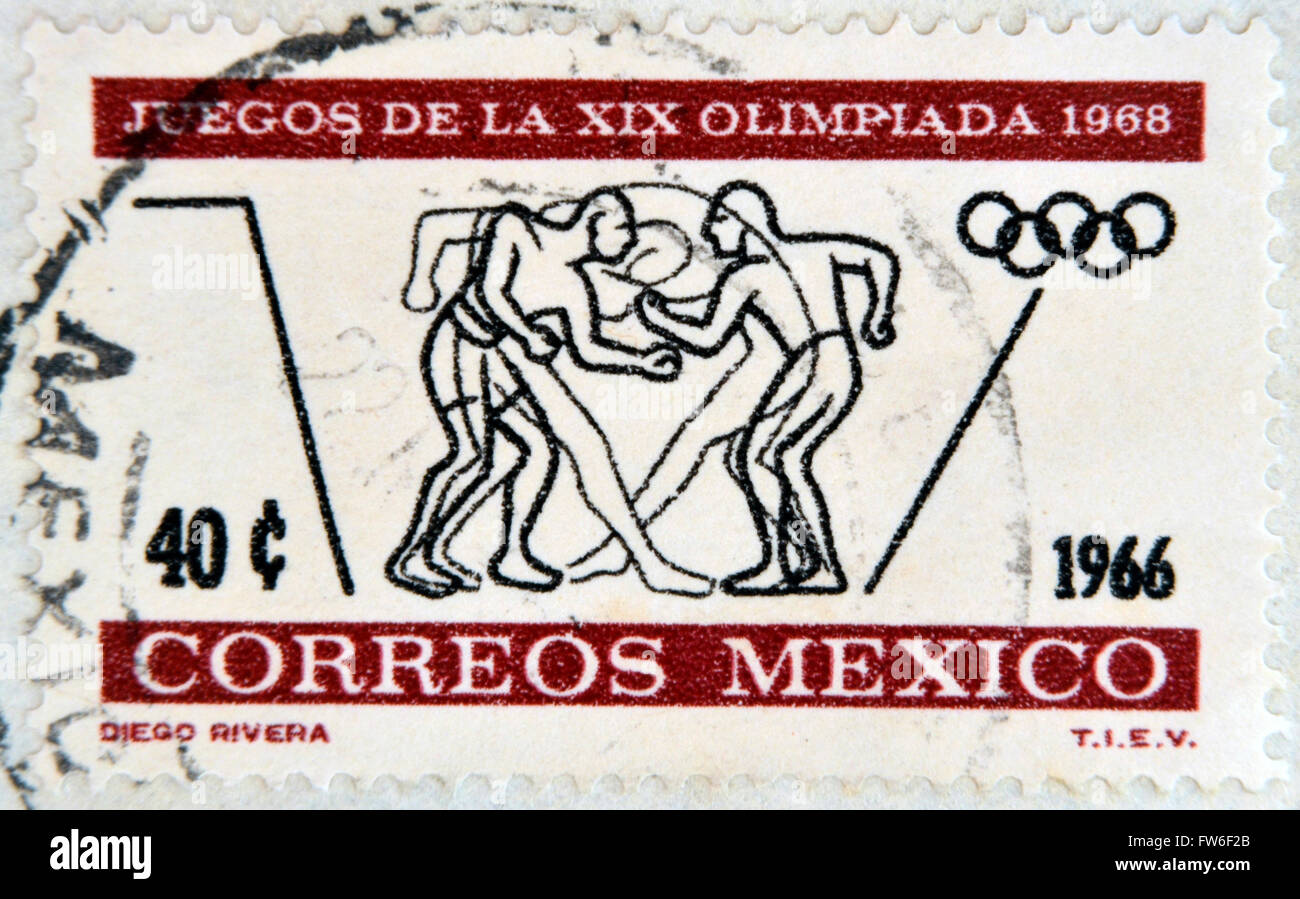 Mexiko - ca. 1966: Eine Briefmarke gedruckt in Mexiko zeigt Boxen, ca. 1966 Stockfoto