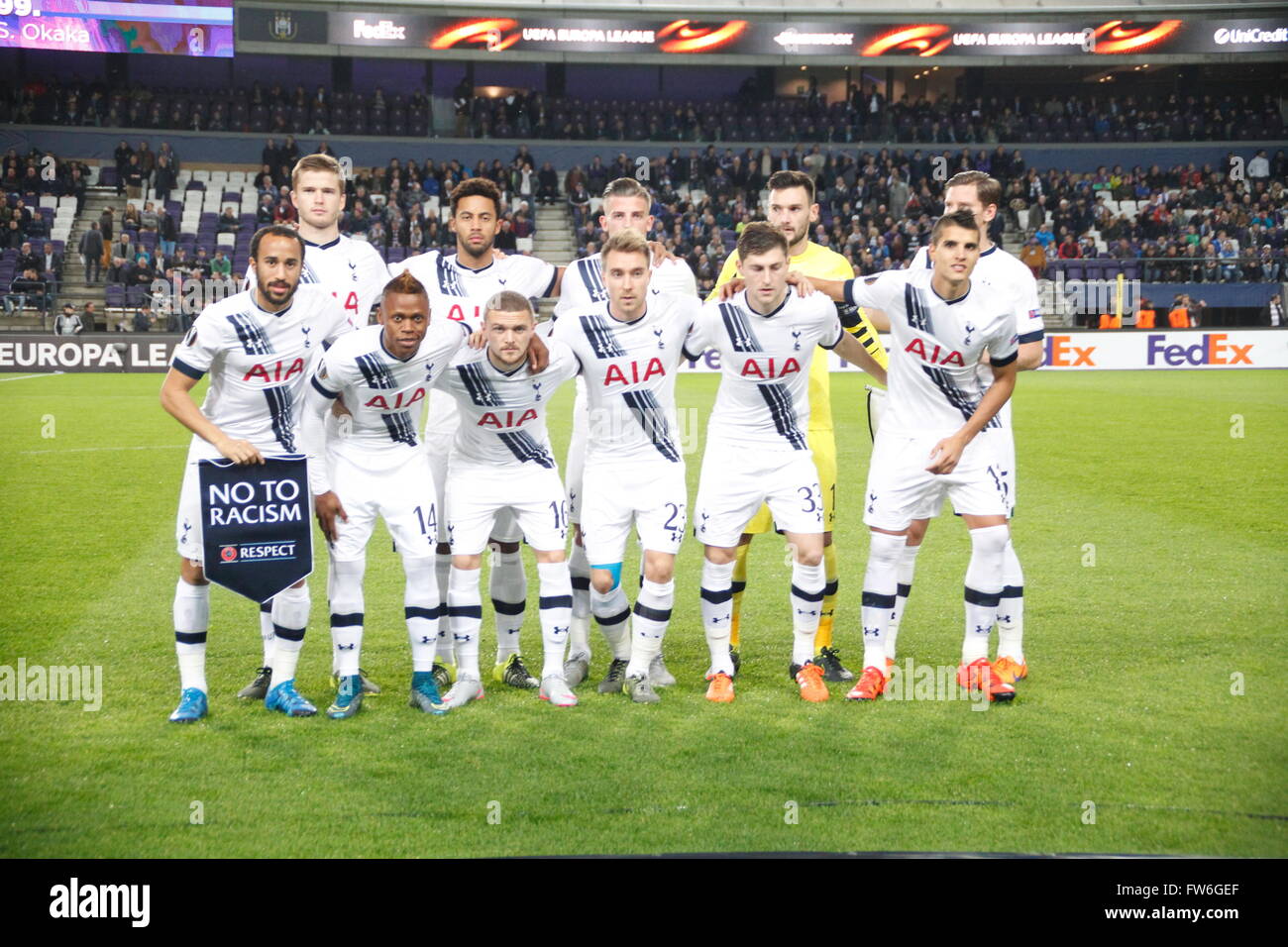 Equipe Tottenham in einem Spiel der Europa League Anderlecht - FC Tottenham bei konstanter Vanden Stock Stadion Stockfoto