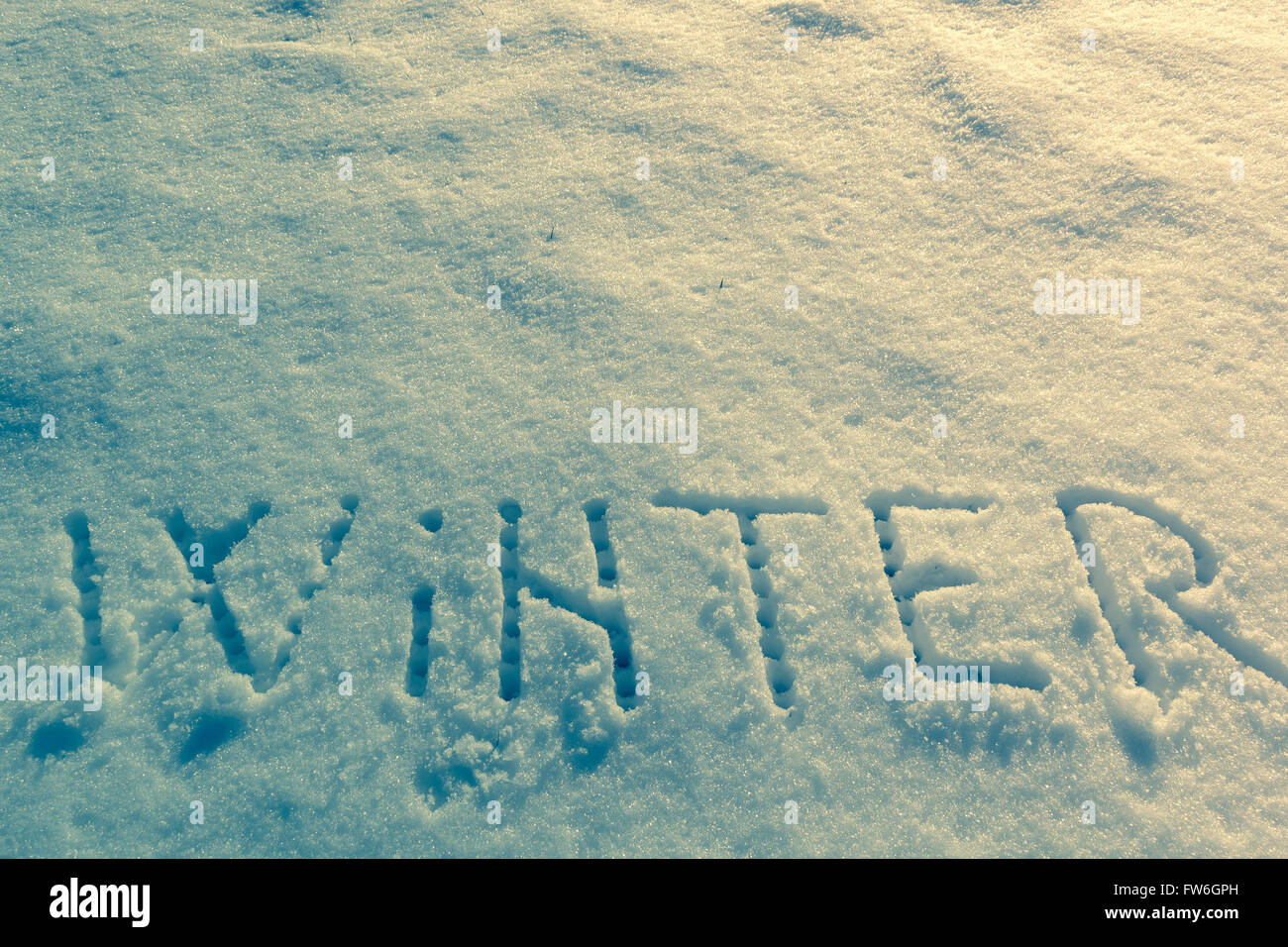 Geschriebene Worte, Winter auf ein Schneefeld Stockfoto