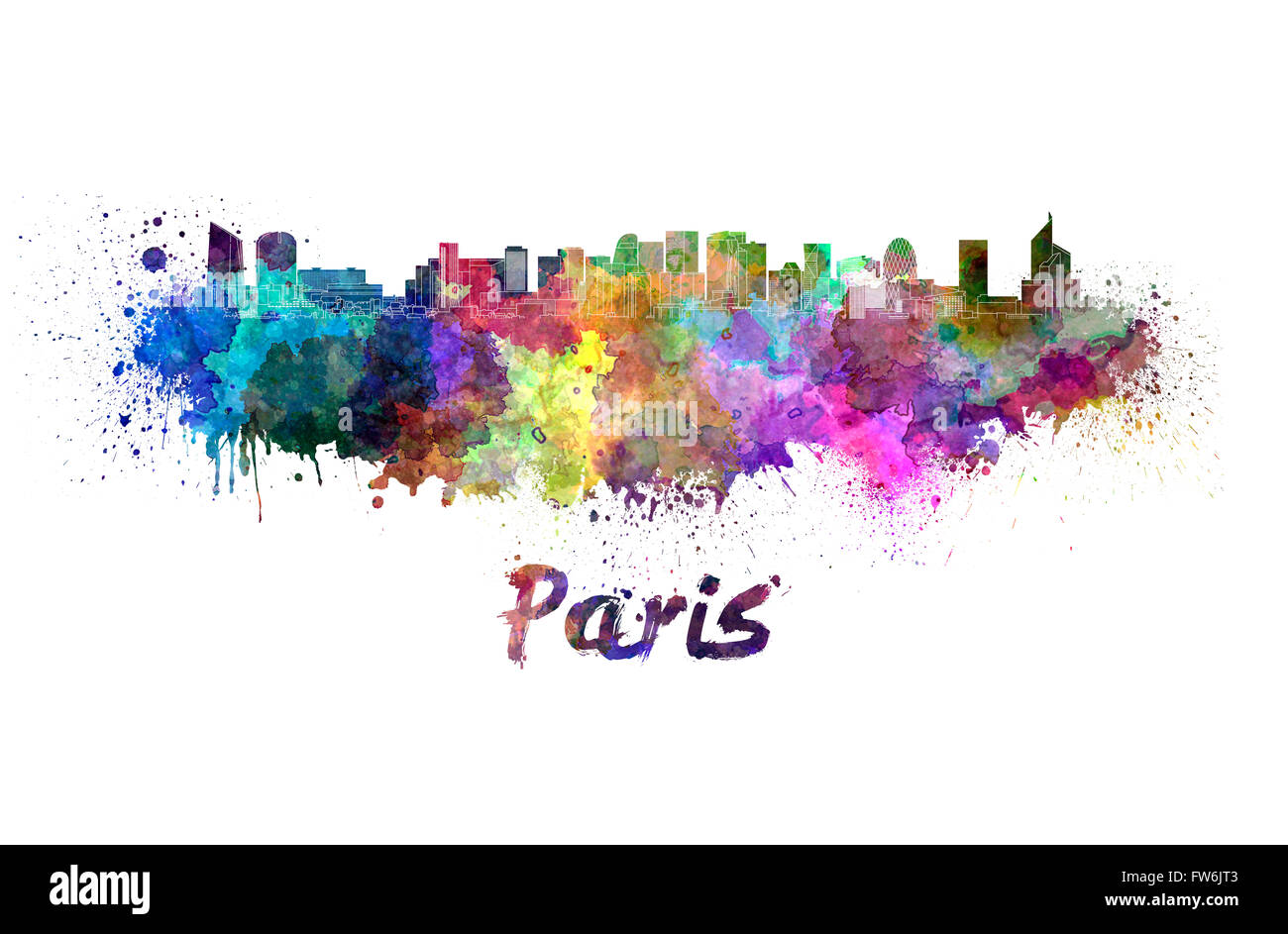 Skyline von Paris V2 in Aquarell Spritzer mit Beschneidungspfad Stockfoto