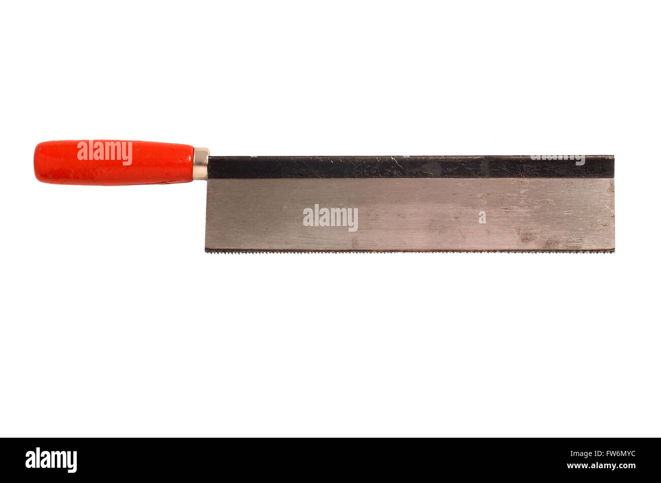Zapfen-Säge mit rotem Griff Ausschnitt oder Eisensäge oder Herren sah Stockfoto