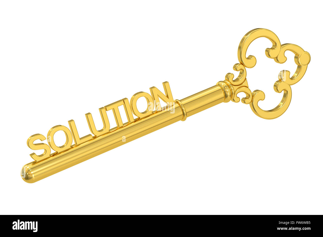 Lösungskonzept mit goldenen Schlüssel, 3D rendering Stockfoto