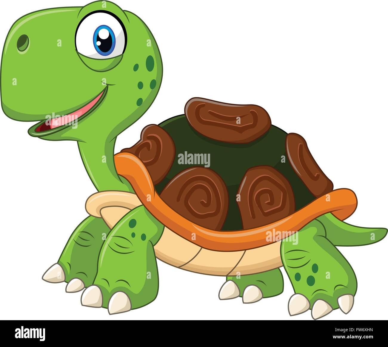  Karikatur lustige Schildkröte isoliert auf weißem Hintergrund Stock 