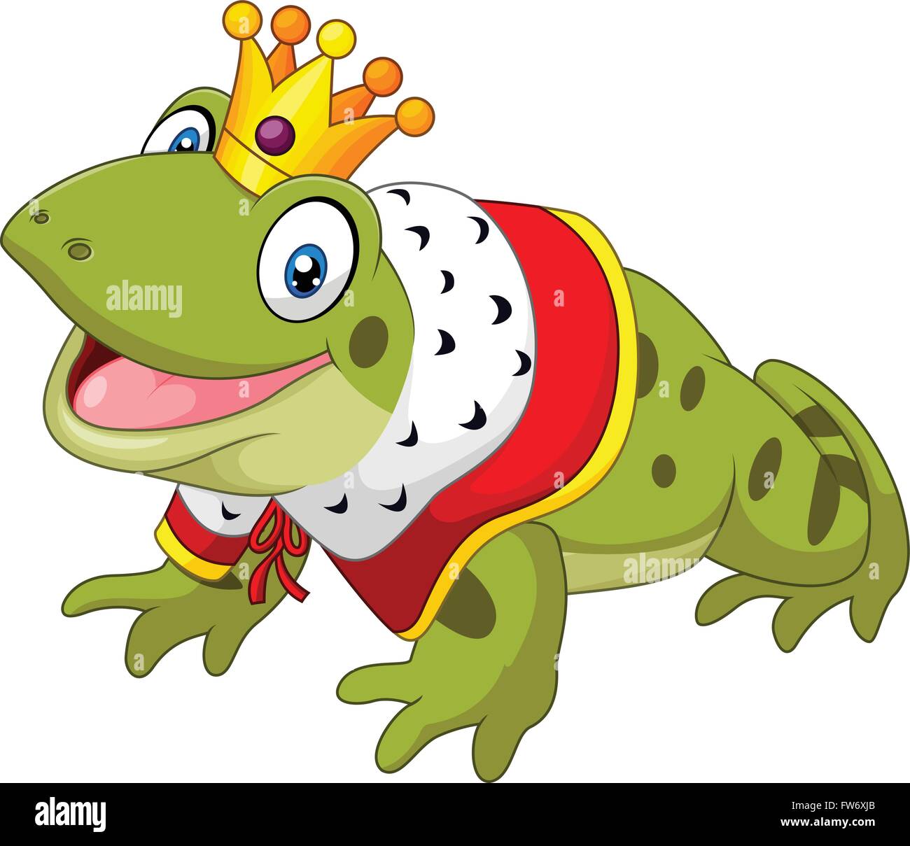 Lustige Cartoon Froschkönig isoliert auf weißem Hintergrund Stock Vektor
