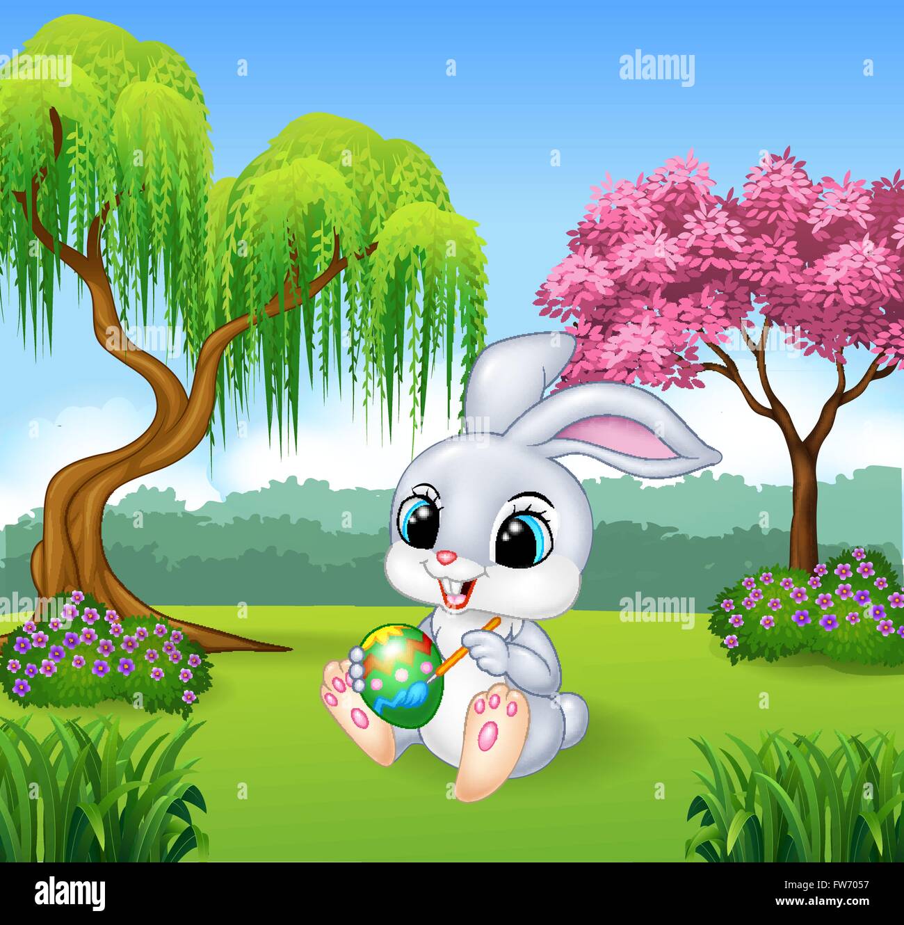 Cartoon-kleines Häschen Malerei ein Ei Stock Vektor