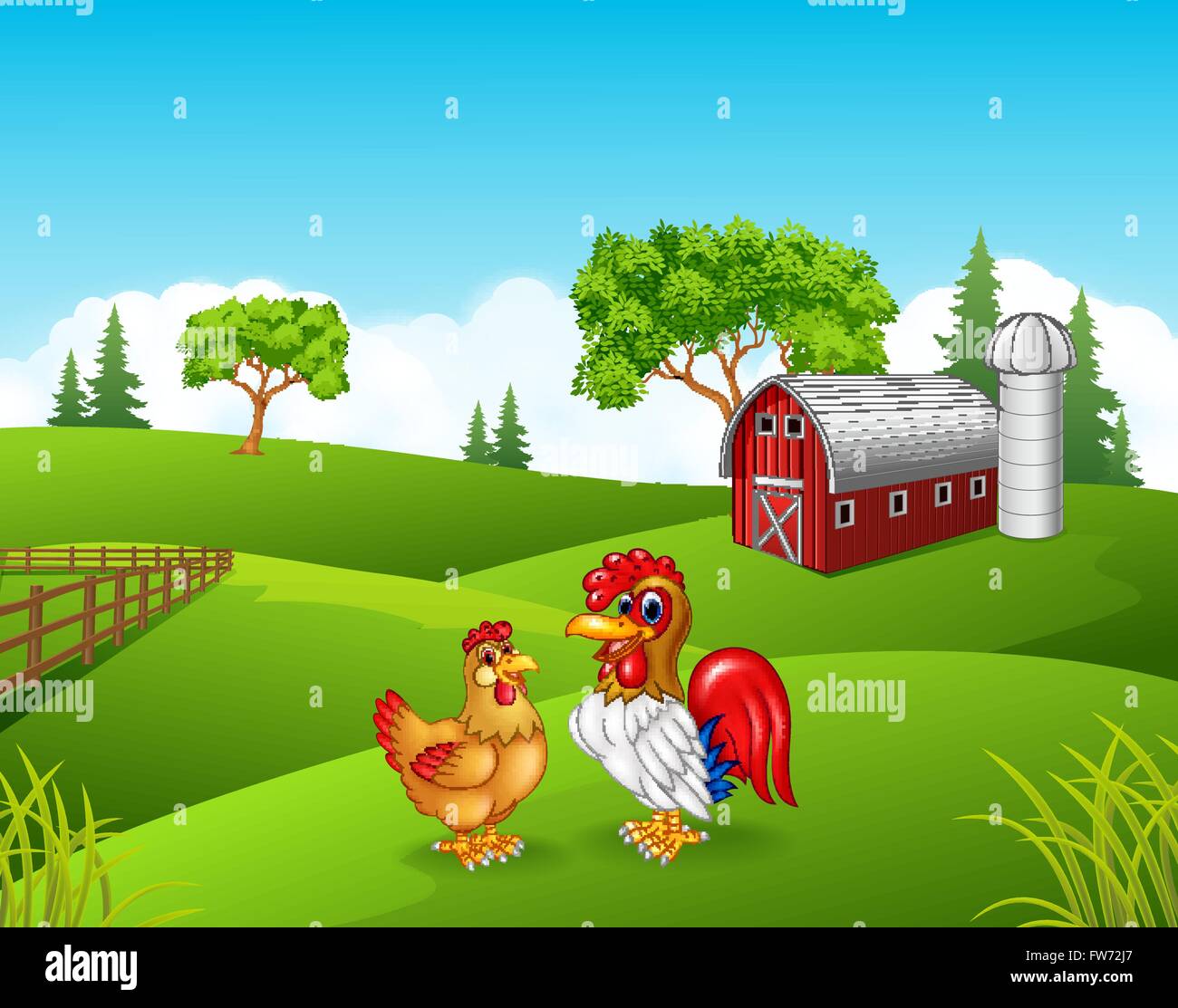 Süße Hühnchen Cartoon in der farm Stock Vektor