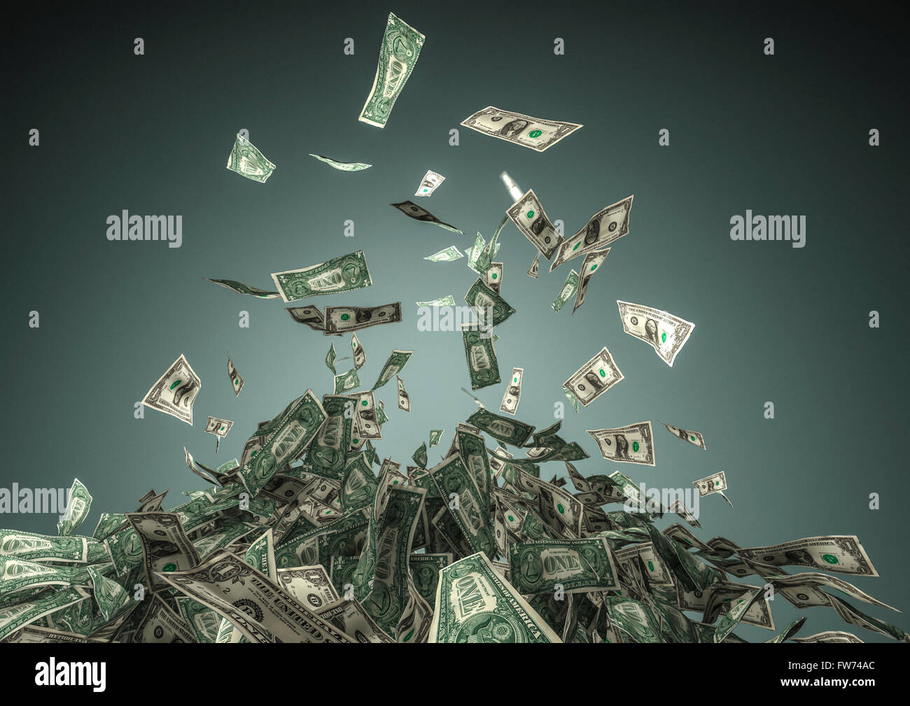 Platzen der US-Dollar / 3D-Render Dollarscheine Stockfoto