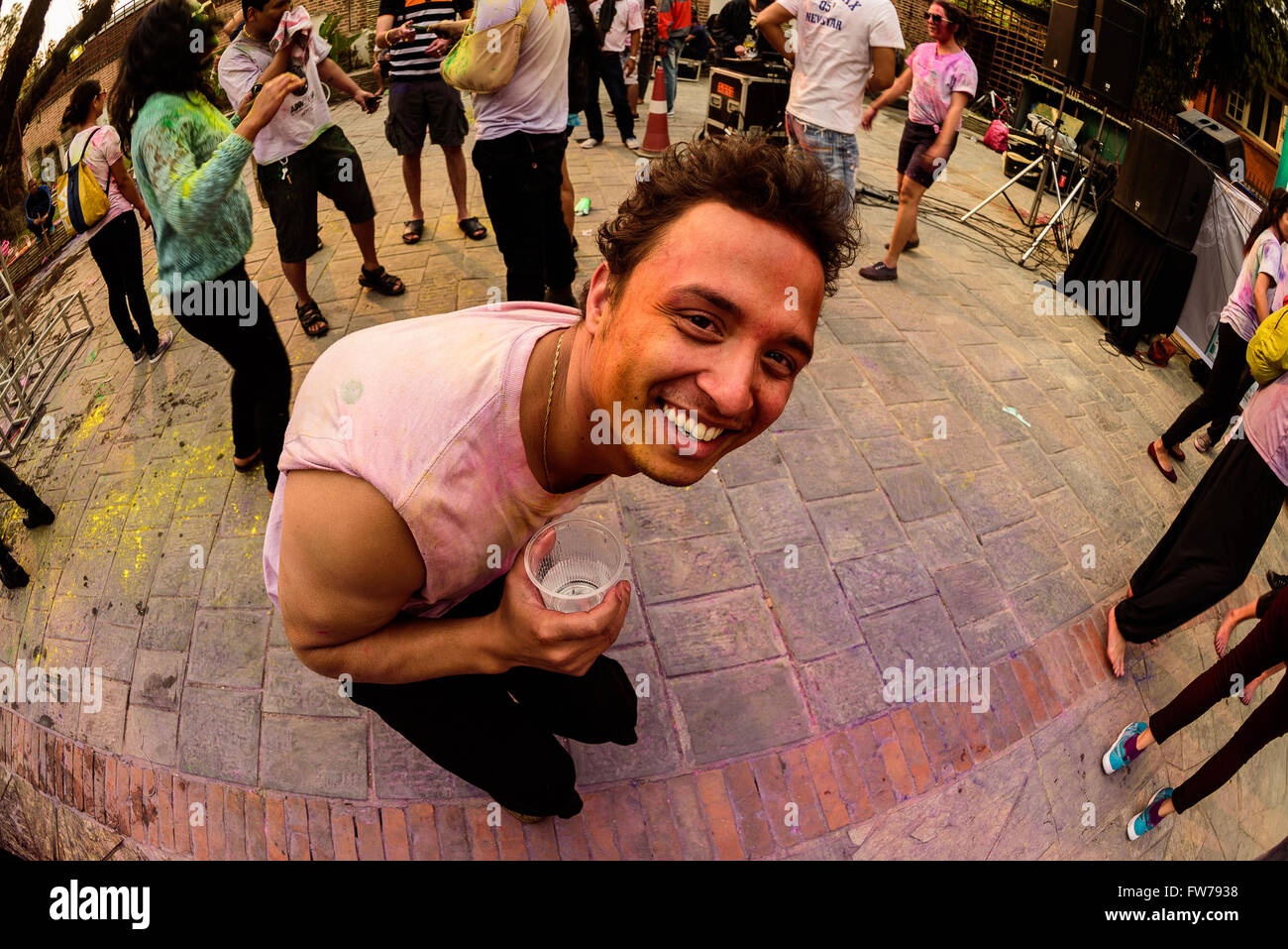 Holi, das Fest der Farben in Kathmandu, Nepal gefeiert Stockfoto