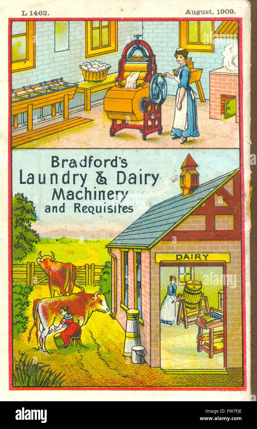 Katalogumschlag für Bradfords Wäsche & Molkerei Maschinen und Requisiten Stockfoto