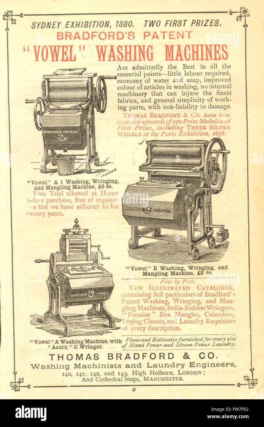 Werbung für Bradfords Patent "Vokal" Waschmaschinen Stockfoto