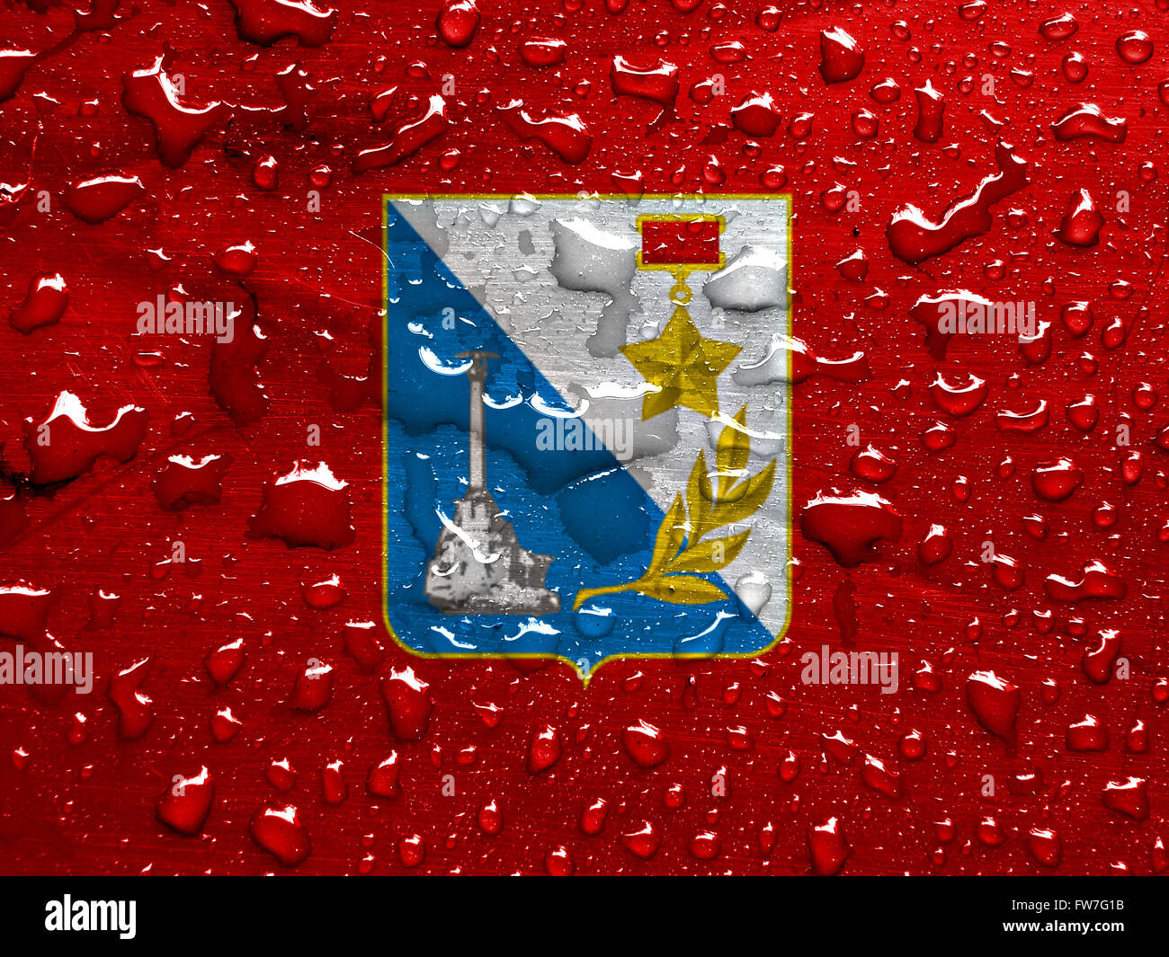 Flagge von Sewastopol mit Regen fällt Stockfoto