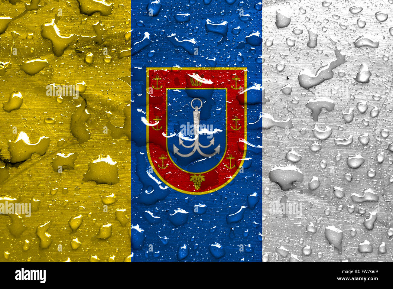 Flagge von Odessa Oblast mit Regen fällt Stockfoto