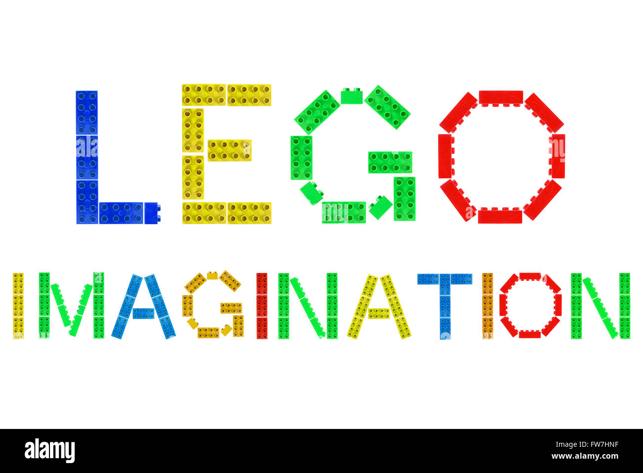 LEGO Imagination aus Lego-Steinen fotografiert vor einem weißen Hintergrund erstellt. Stockfoto