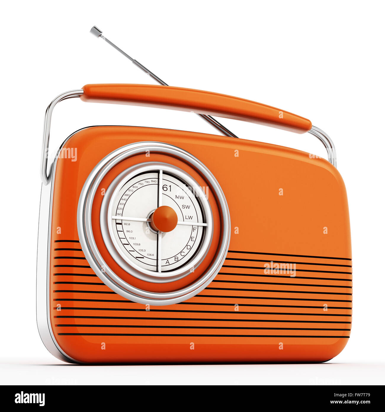 Orange Vintage Radio isoliert auf weißem Hintergrund Stockfoto