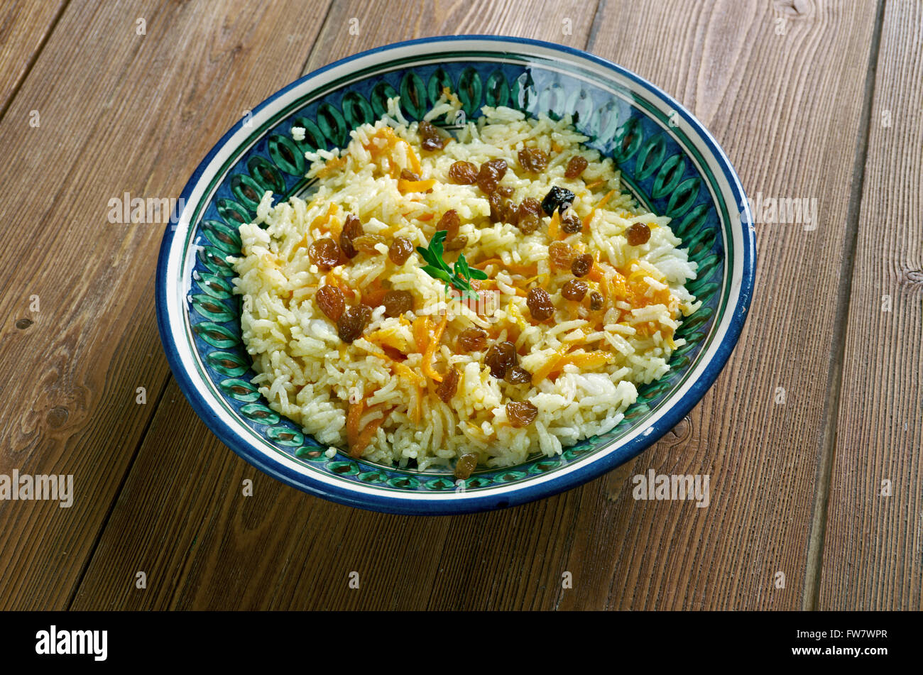 Qabul Sweet Reis - afghanischen Reis mit Rosinen Stockfoto