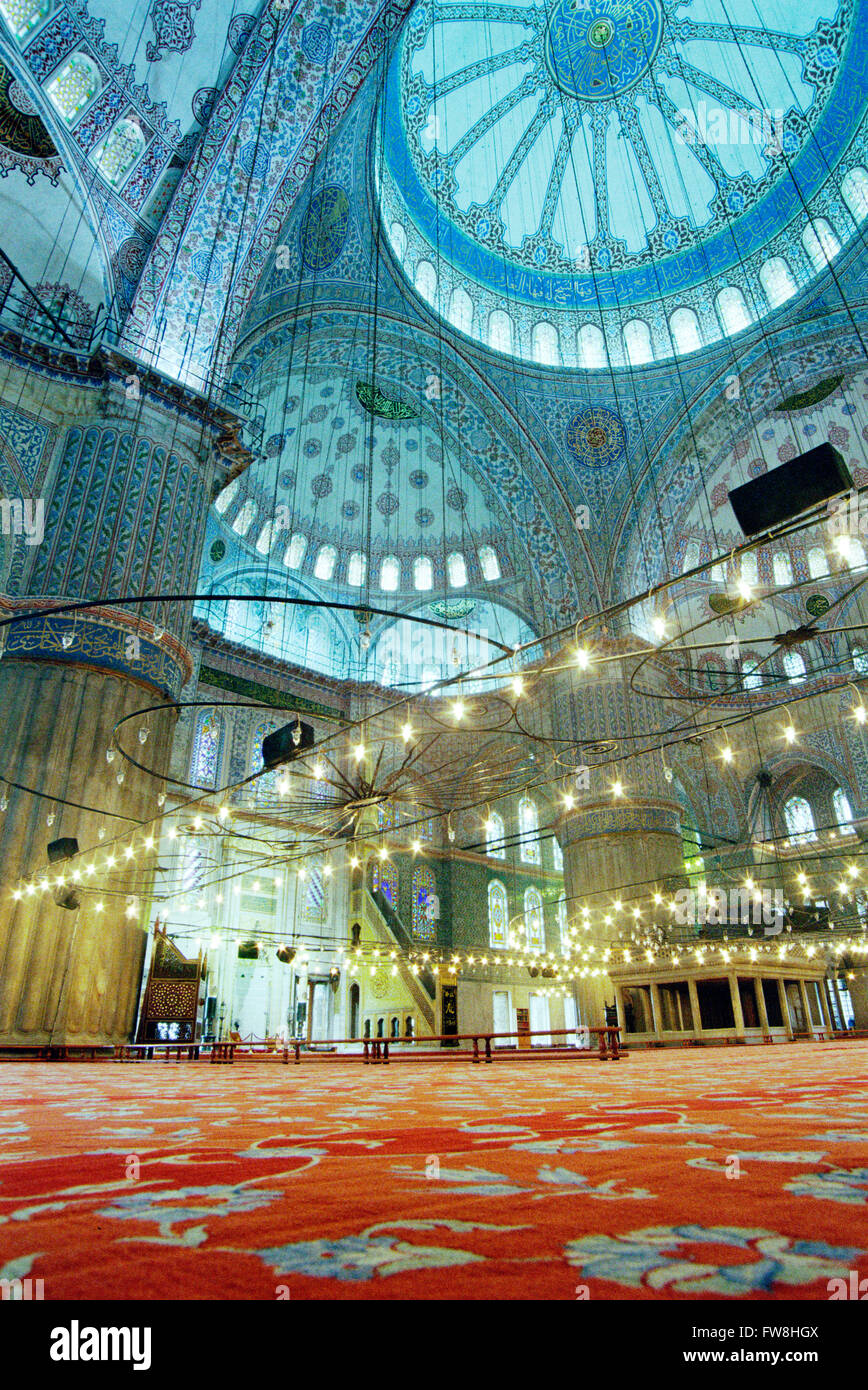 Türkei, Istanbul, Sultan Ahmet Camii, blaue Moschee Innenansicht Stockfoto