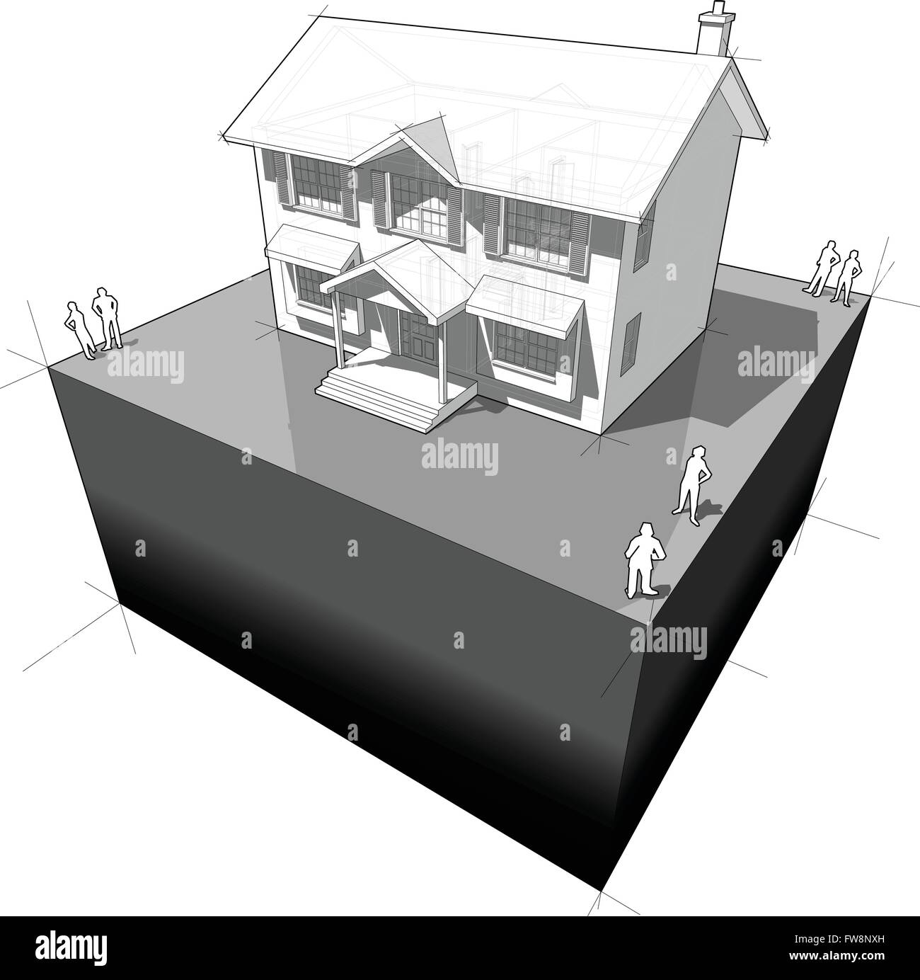 Schematische Darstellung eines klassischen Haus im Kolonialstil Stock Vektor